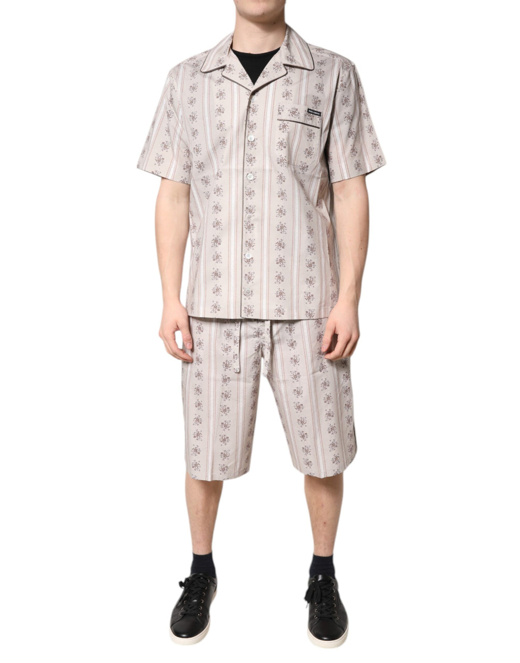 Beiges Pyjama-Set aus Baumwolle mit Blumendruck für Herren