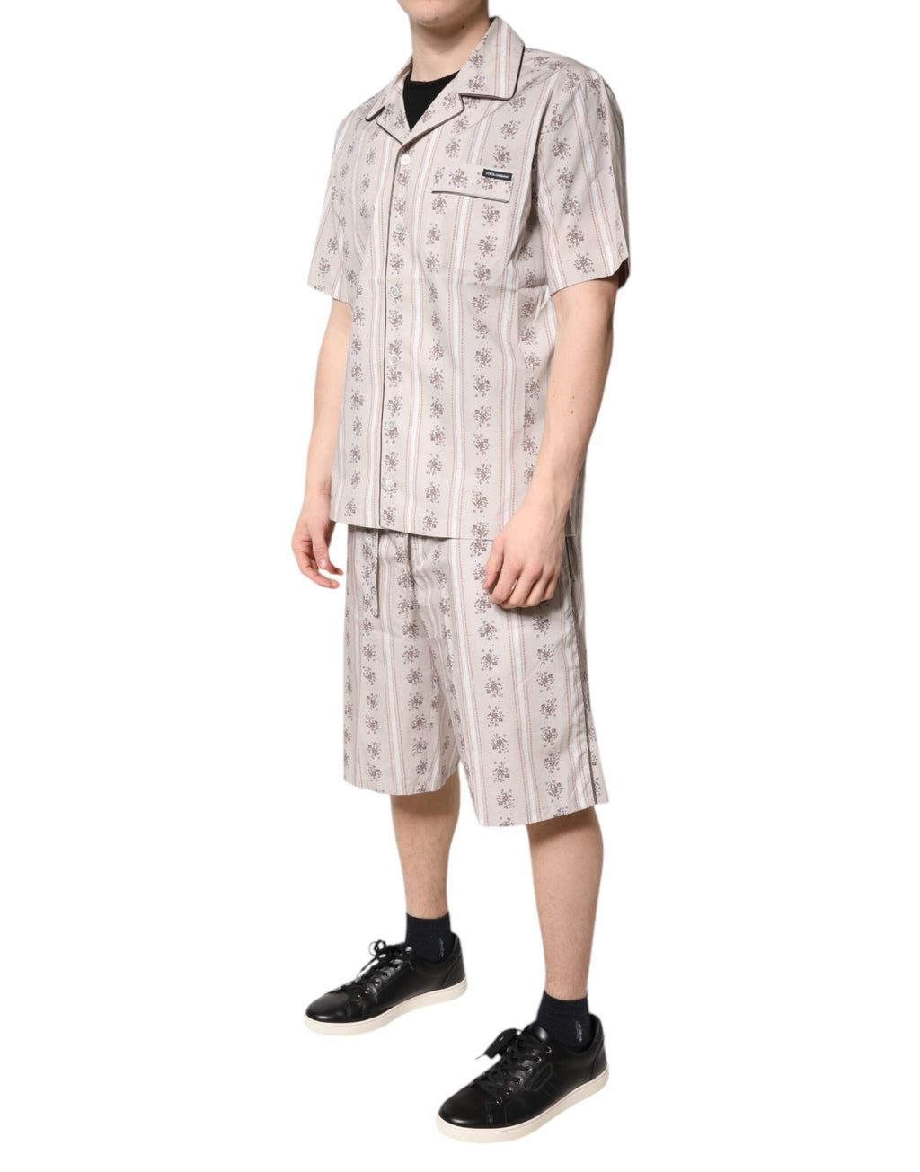 Beiges Pyjama-Set aus Baumwolle mit Blumendruck für Herren