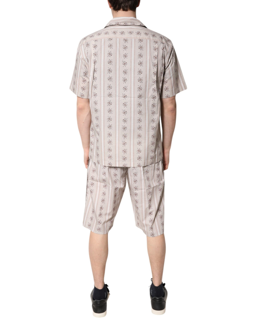 Beiges Pyjama-Set aus Baumwolle mit Blumendruck für Herren