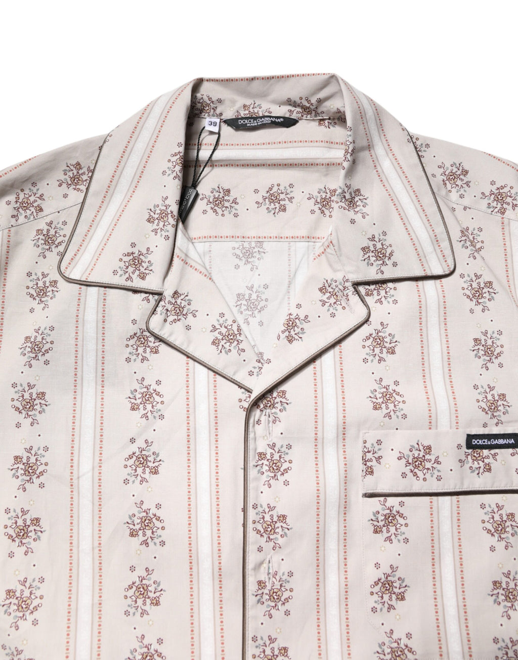 Beiges Pyjama-Set aus Baumwolle mit Blumendruck für Herren