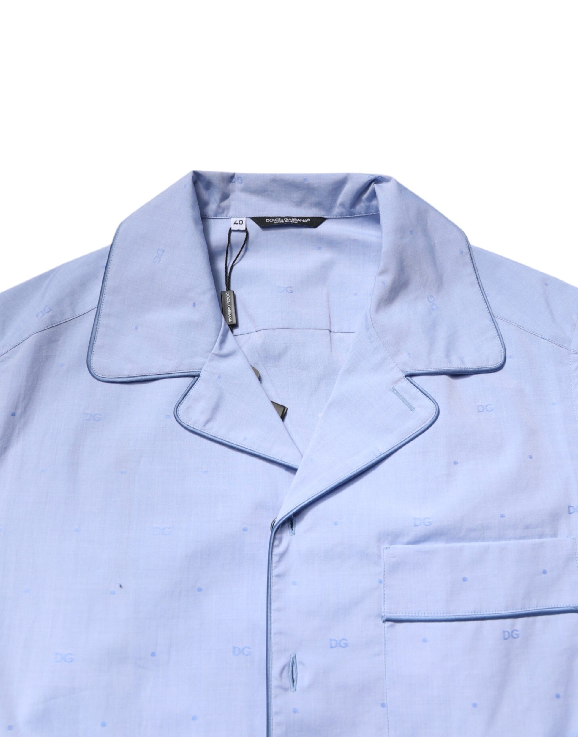 Dolce & Gabbana Light Blue DG Logo Cotton Men Pajama Set Sleepwear