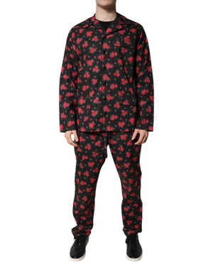 Schwarzer Pyjama-Set aus Baumwolle mit Blumendruck für Herren