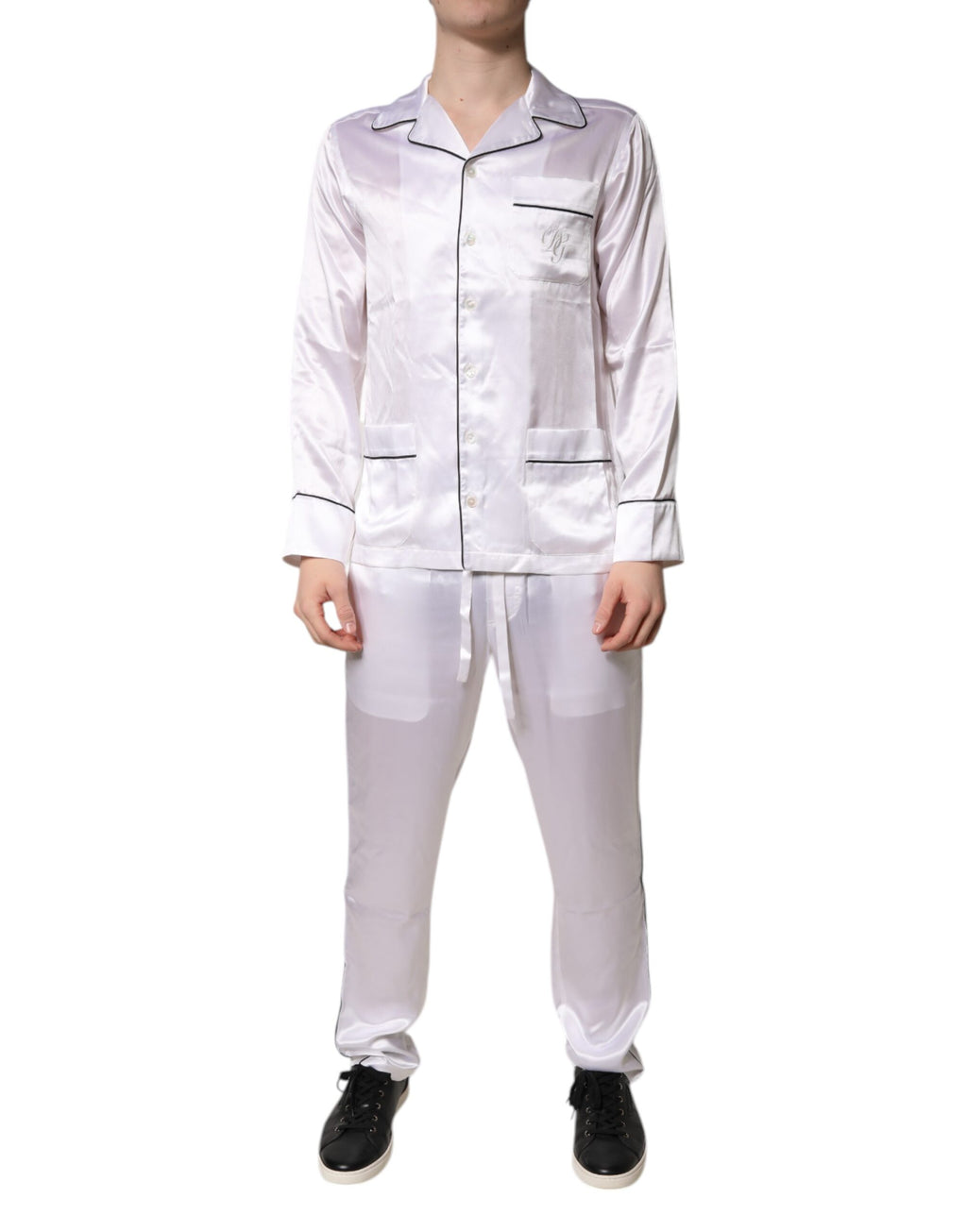 Weißes Satin-Seiden-Pyjama-Set für Herren, Nachtwäsche