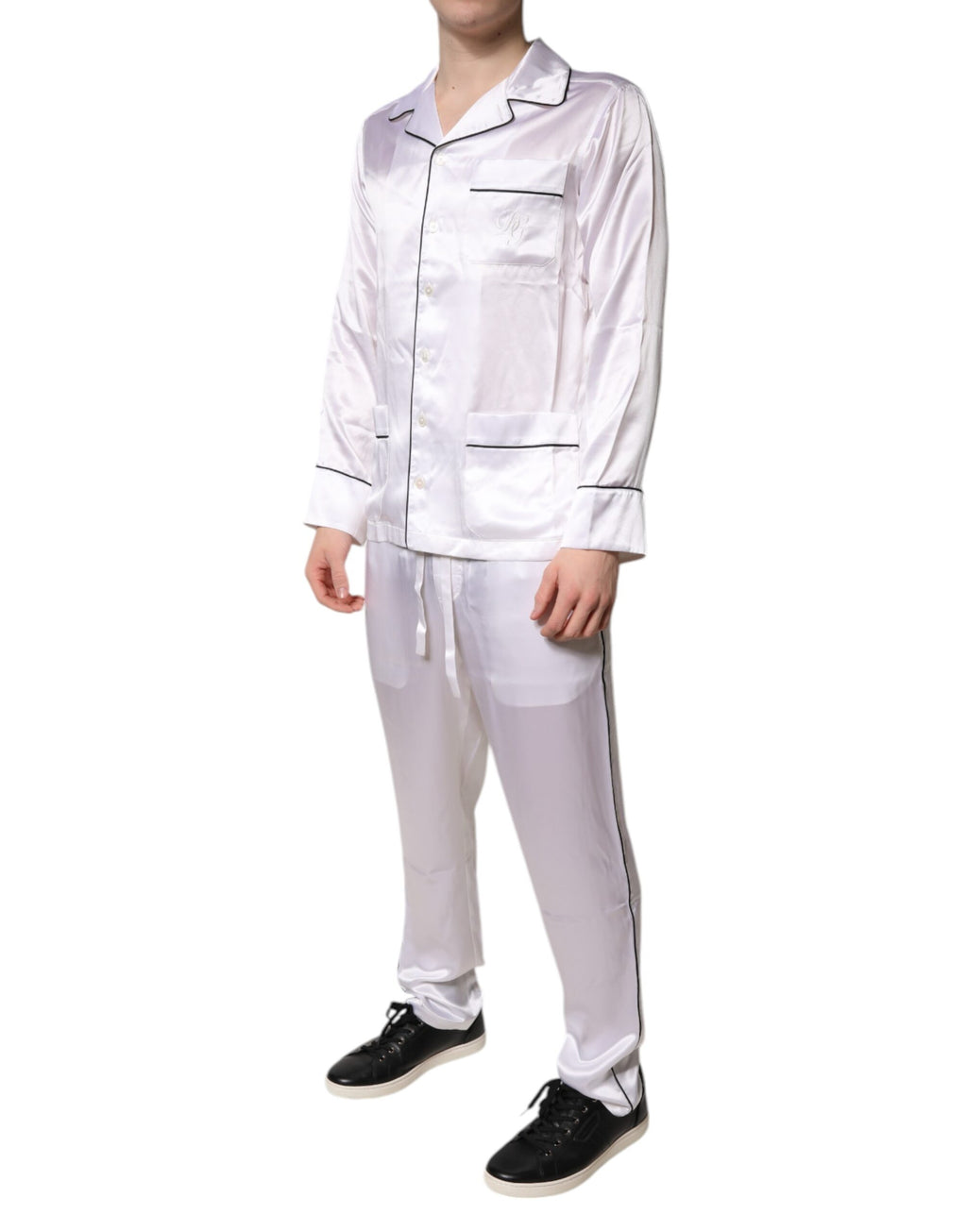 Weißes Satin-Seiden-Pyjama-Set für Herren, Nachtwäsche