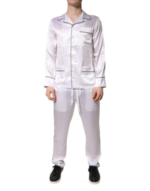 Weißes Satin-Seiden-Pyjama-Set für Herren, Nachtwäsche