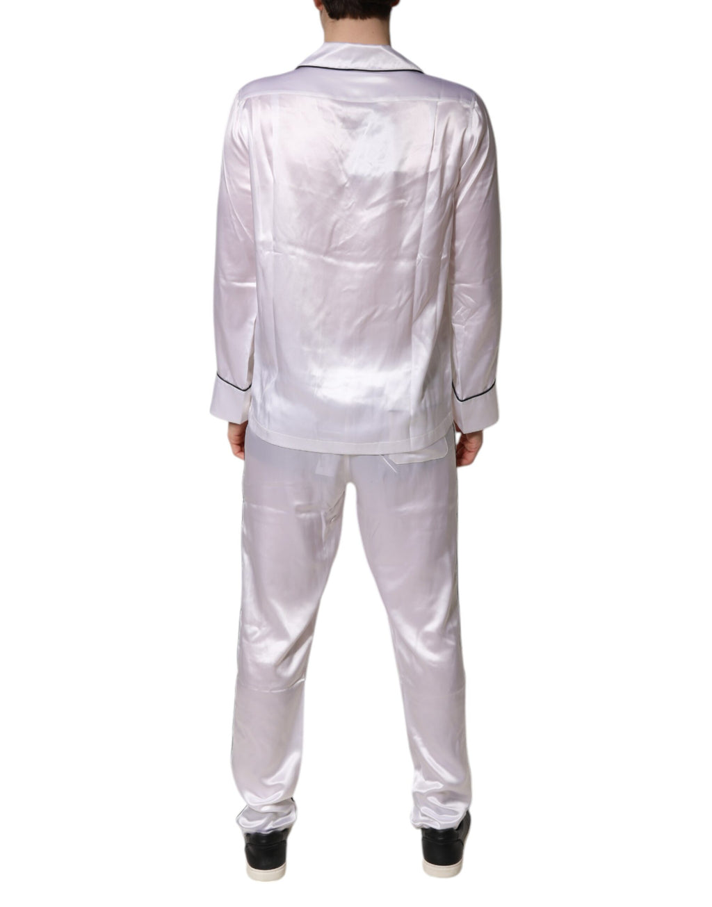 Weißes Satin-Seiden-Pyjama-Set für Herren, Nachtwäsche