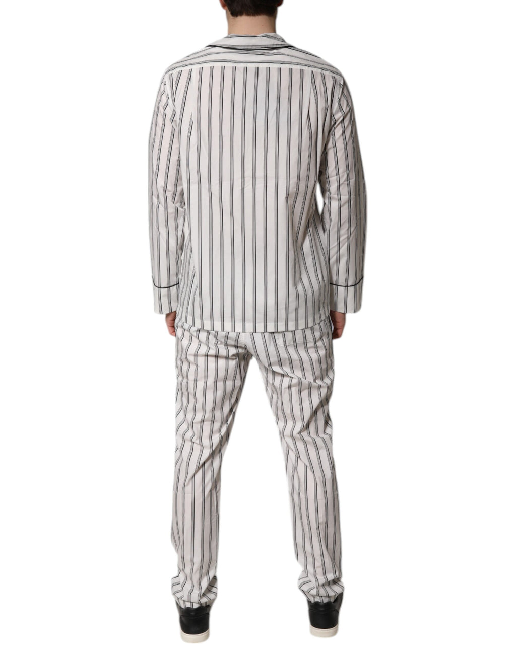 Weiß Schwarz Streifen Baumwolle Männer Pyjama Set Nachtwäsche