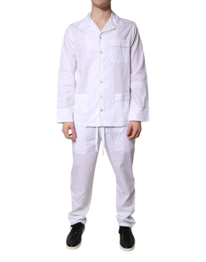 Weißes Pyjama-Set aus Baumwolle mit Hemd und Hose