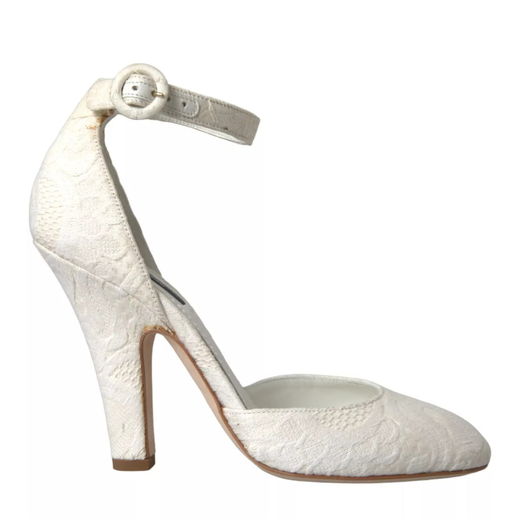 Weiße Blumen-Jacquard-Mary-Janes-Pumps mit Absatz