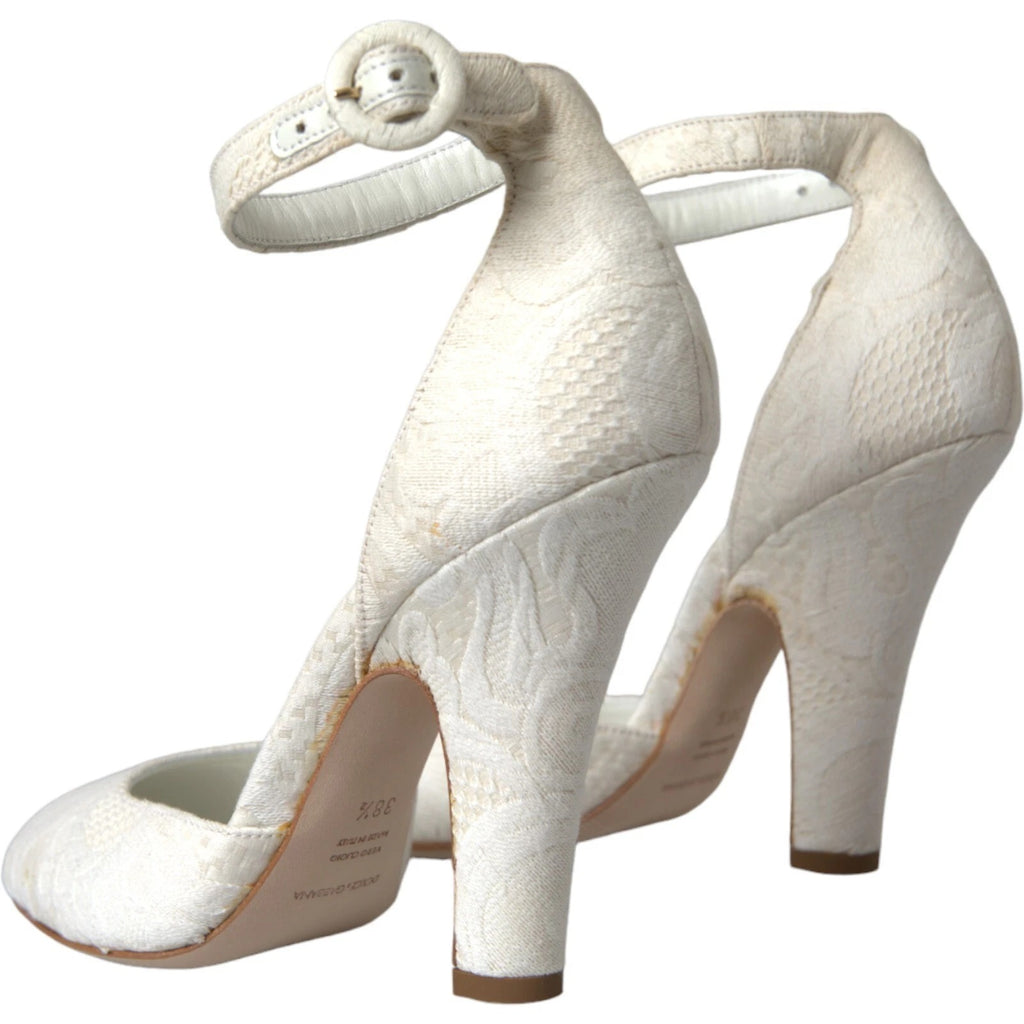 Weiße Blumen-Jacquard-Mary-Janes-Pumps mit Absatz