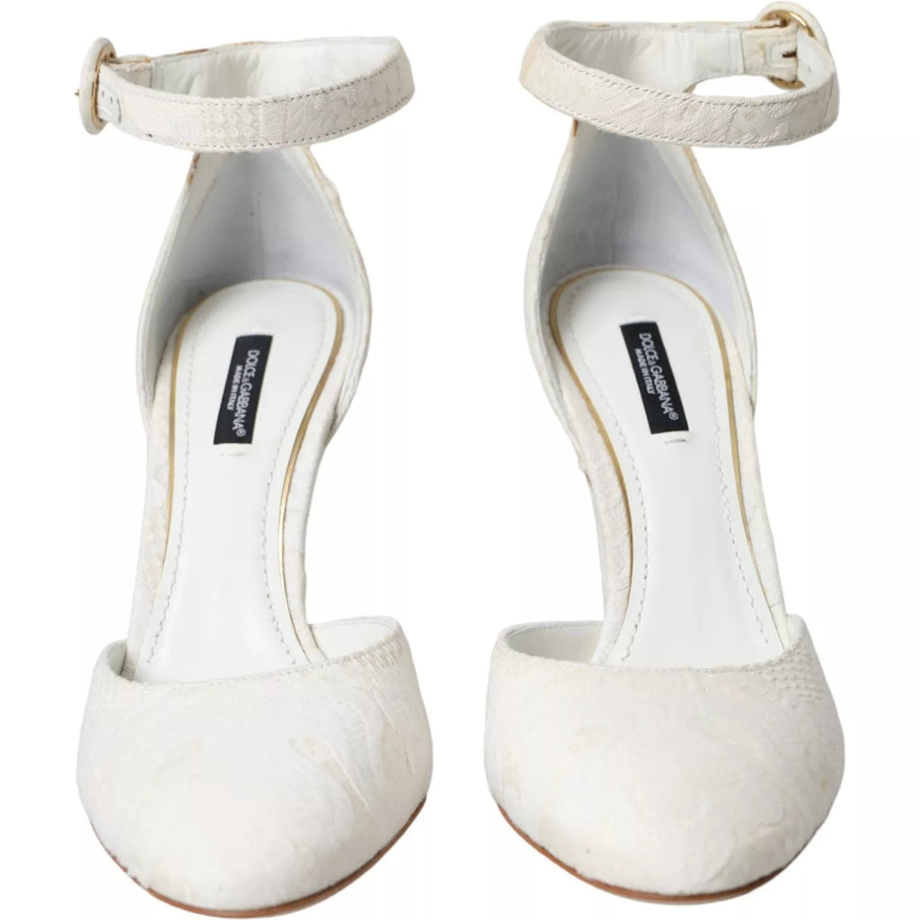 Weiße Blumen-Jacquard-Mary-Janes-Pumps mit Absatz