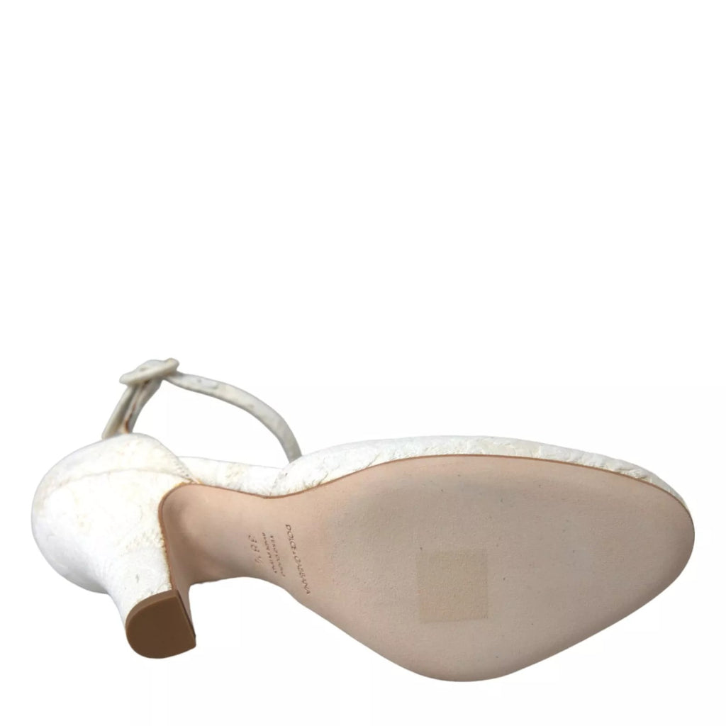 Weiße Blumen-Jacquard-Mary-Janes-Pumps mit Absatz