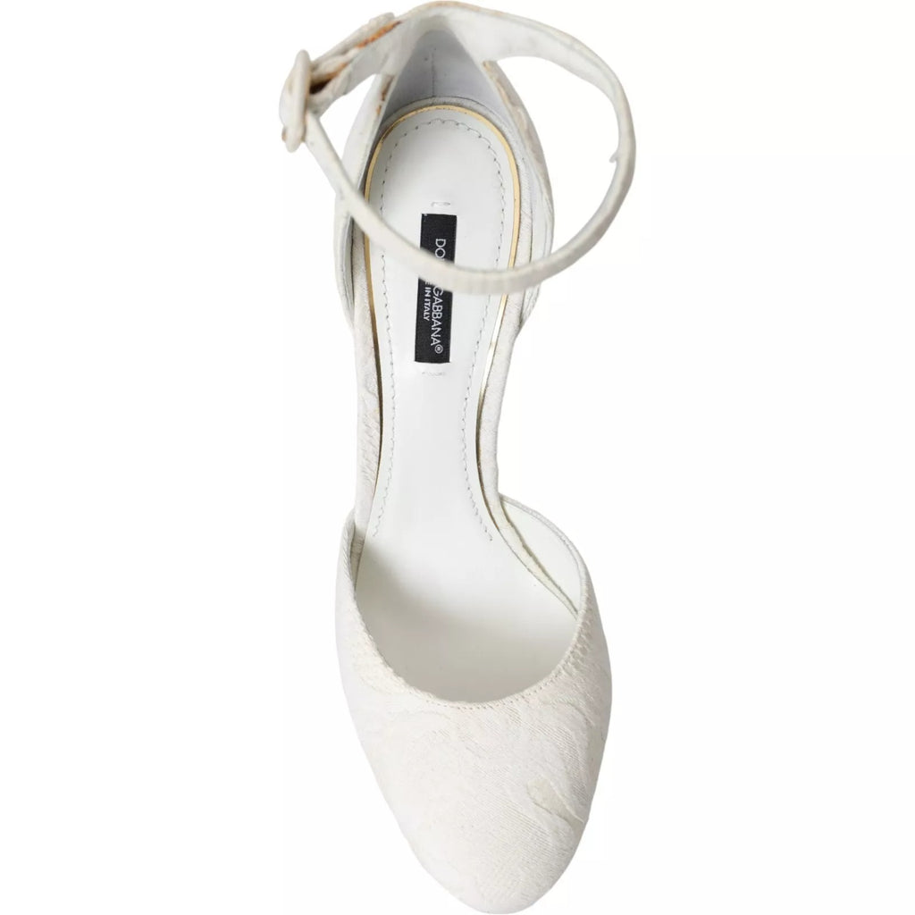 Weiße Blumen-Jacquard-Mary-Janes-Pumps mit Absatz