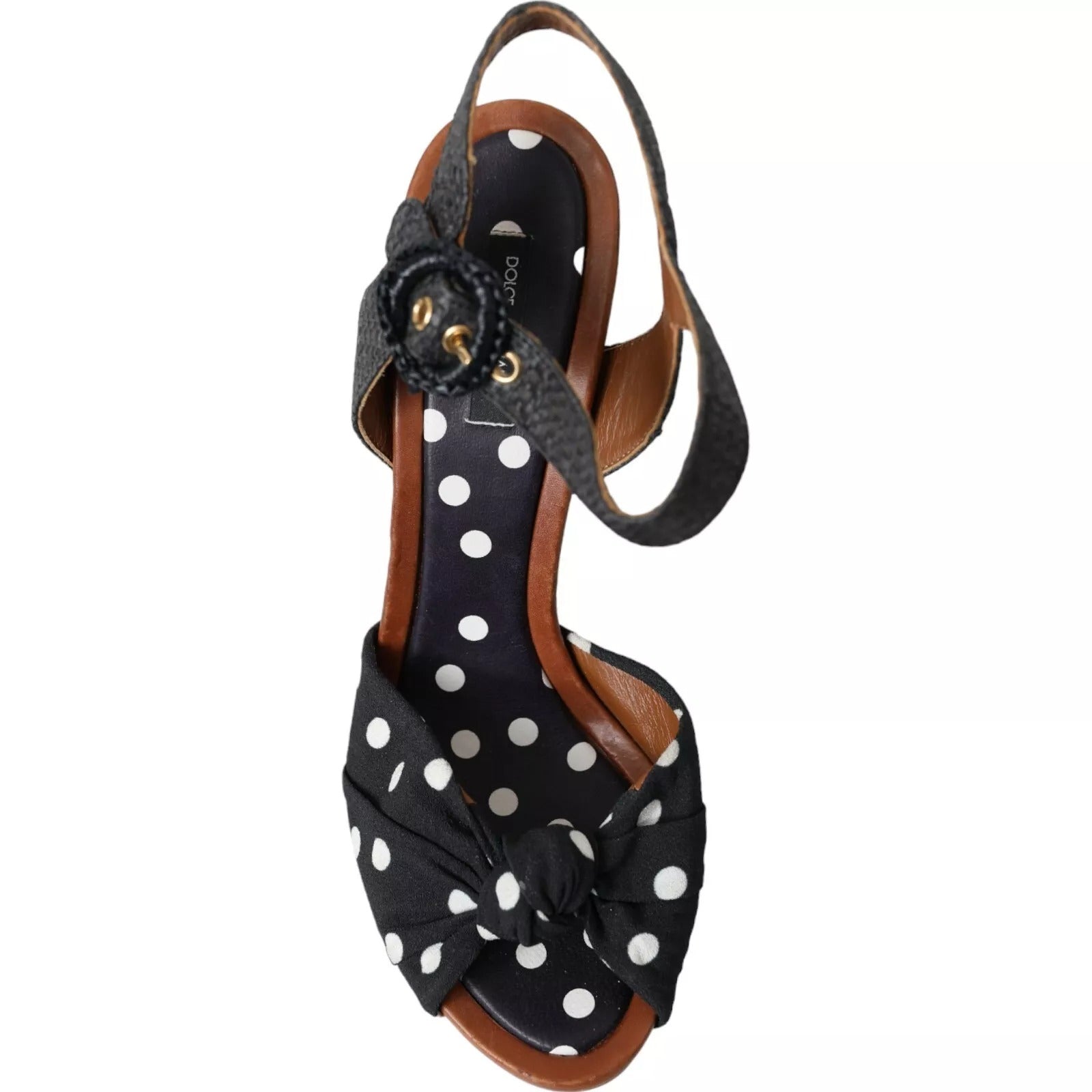 Schwarze gepunktete Leder-Sandalen mit Absatz