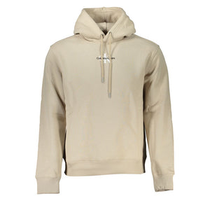 Beiges Fleece-Kapuzensweatshirt mit Logo-Stickerei