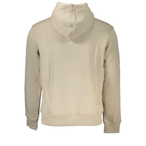 Beiges Fleece-Kapuzensweatshirt mit Logo-Stickerei