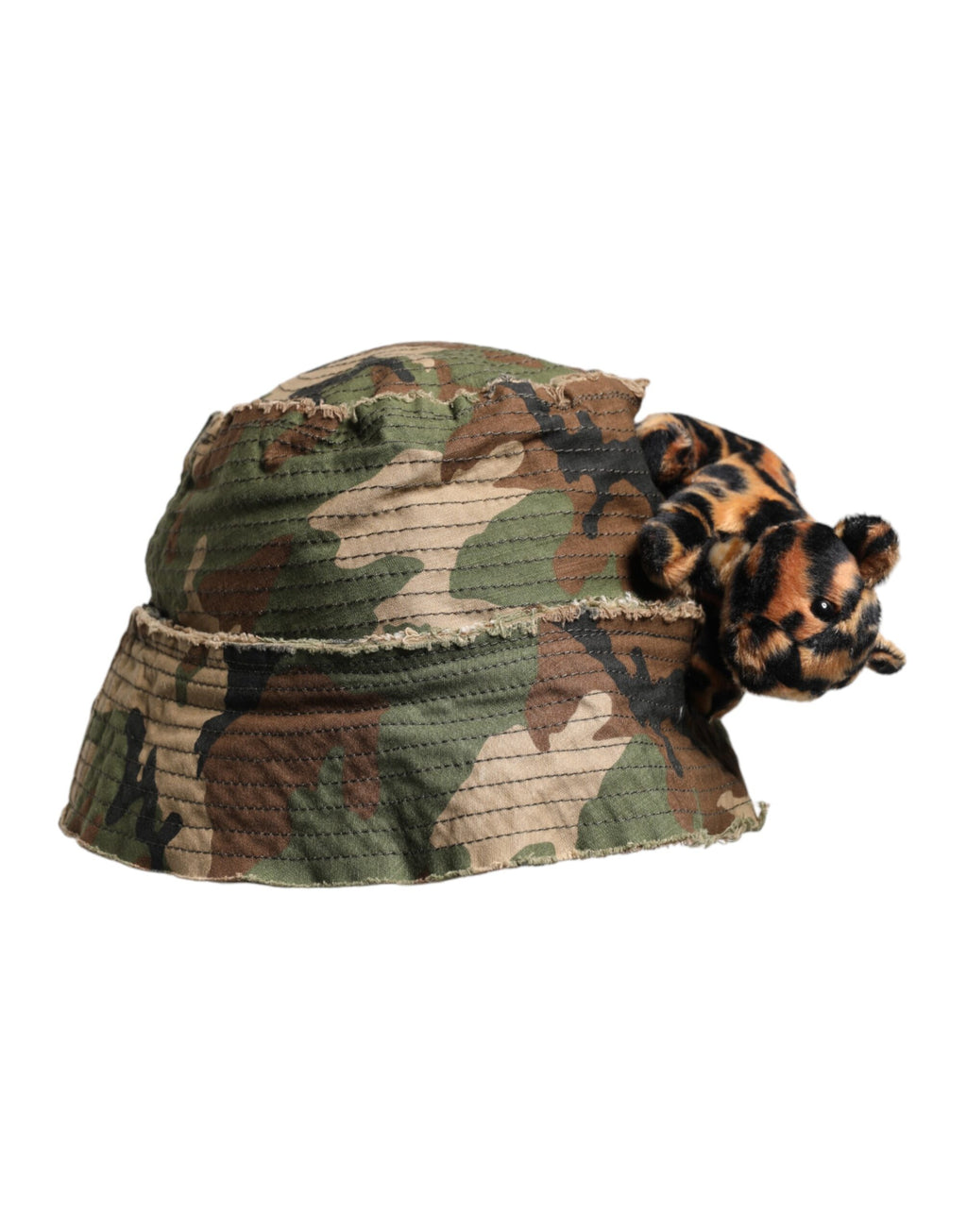 Mehrfarbiger Fischerhut mit breiter Krempe und Leopardenverzierung