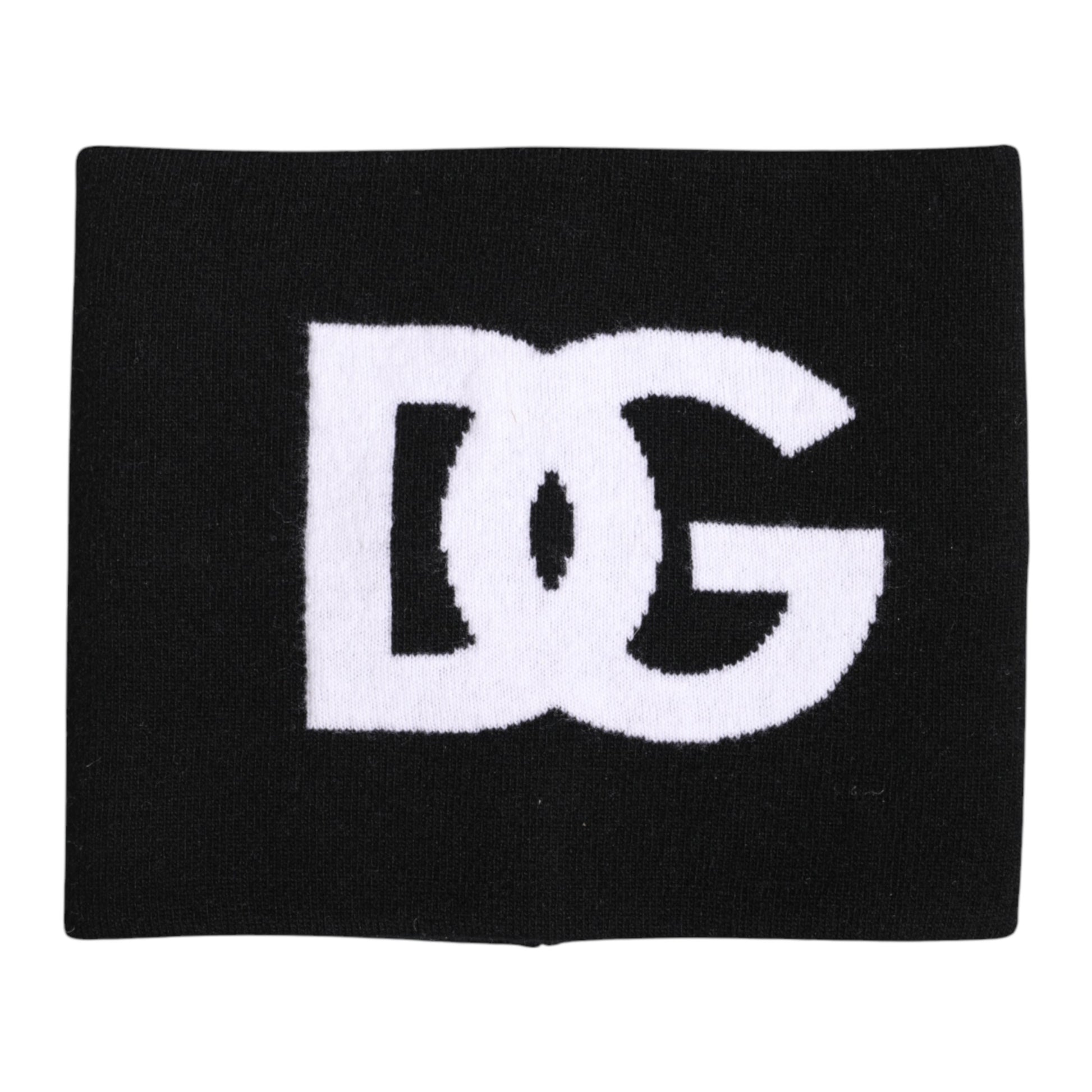 Schwarz-weißer gestrickter Halswärmerschal mit Logo-Print