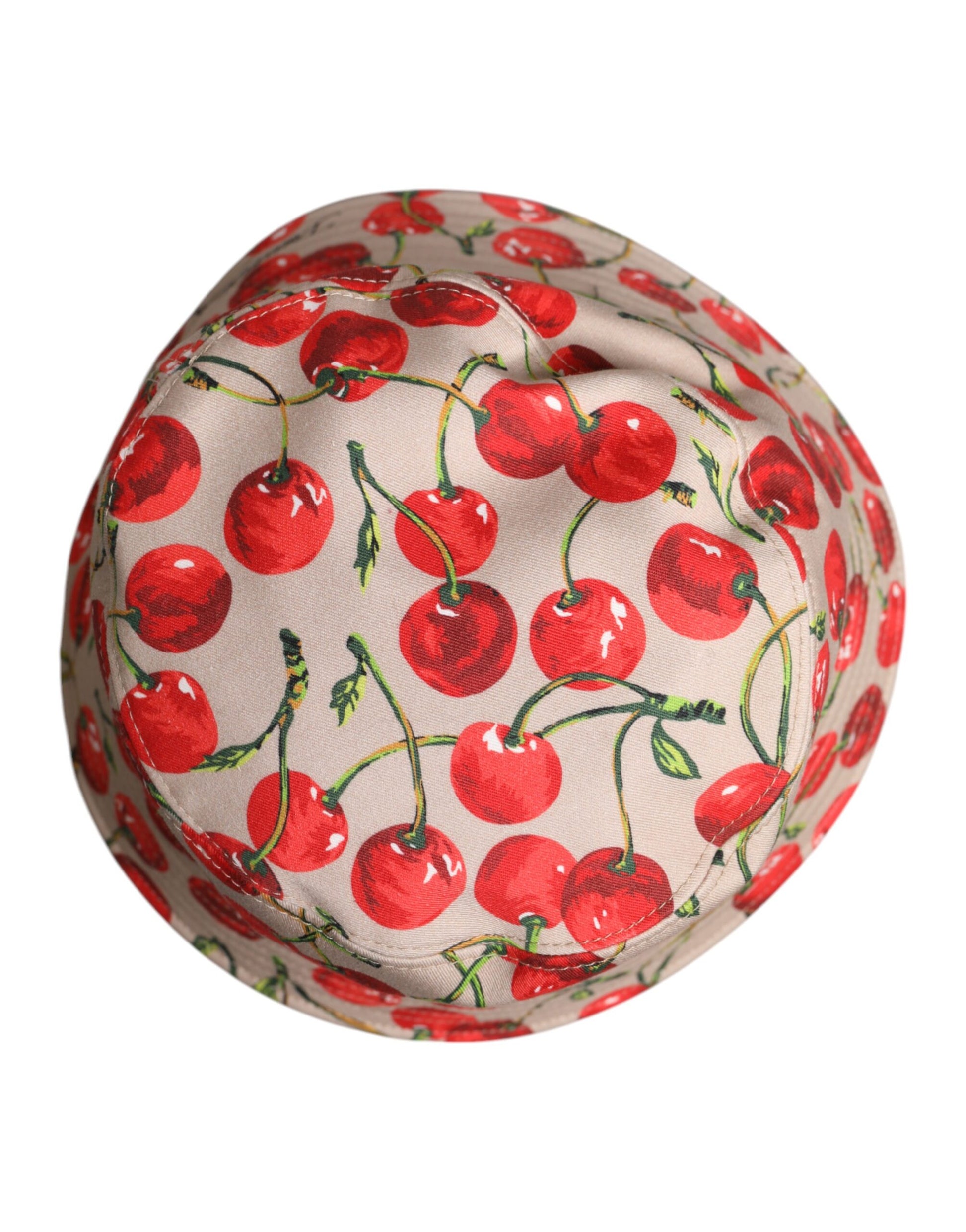 Beigefarbener Fischerhut aus Baumwolle mit breiter Krempe und Aufdruck