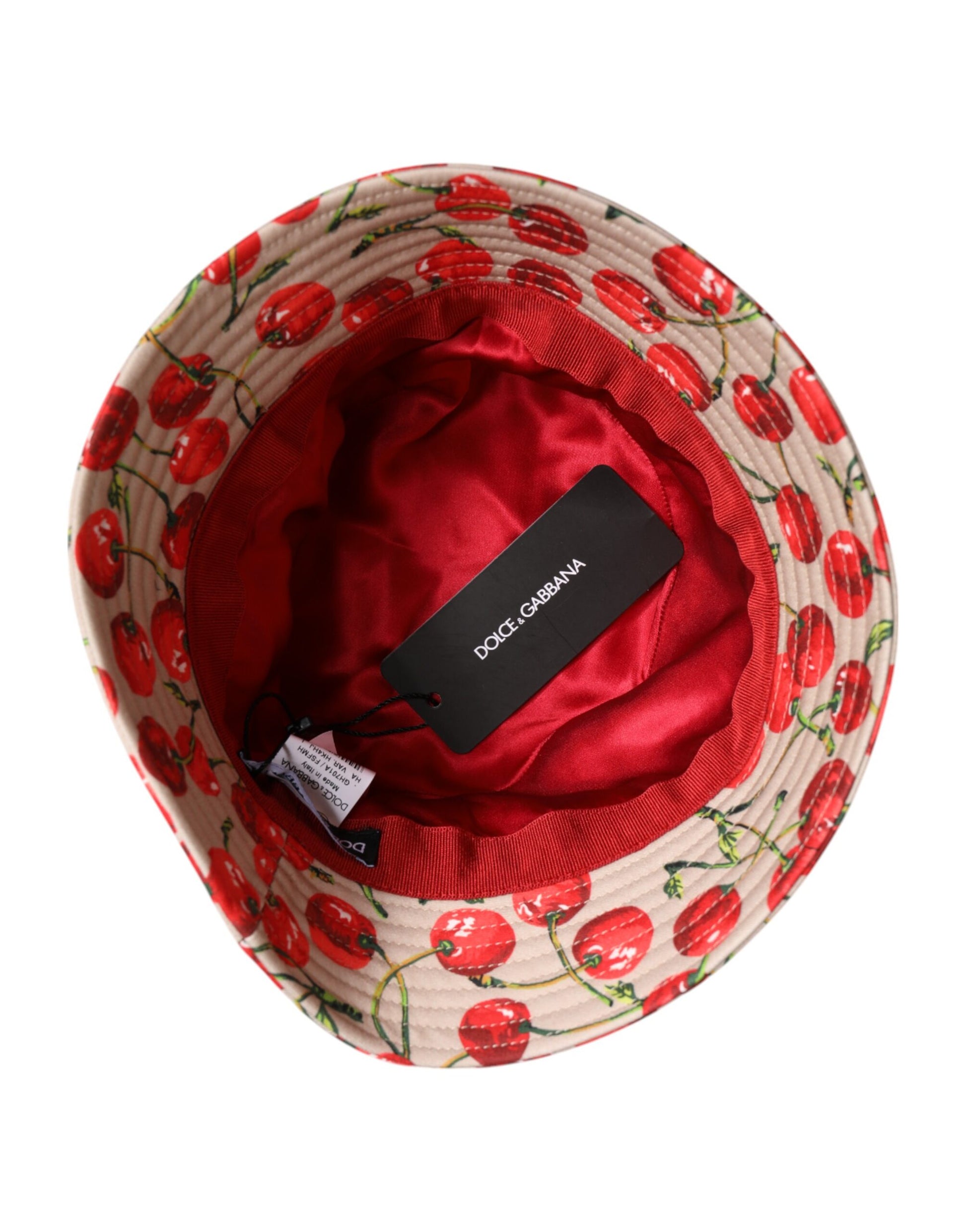 Beigefarbener Fischerhut aus Baumwolle mit breiter Krempe und Aufdruck