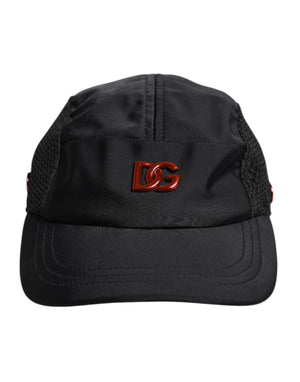 Schwarze Baseballkappe aus Nylon mit 6 Panelen und DG-Logo