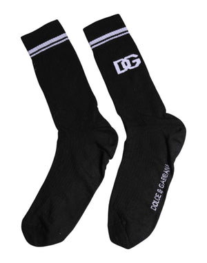 Dolce & Gabbana Black Cotton Logo Mid Calf Men Socks