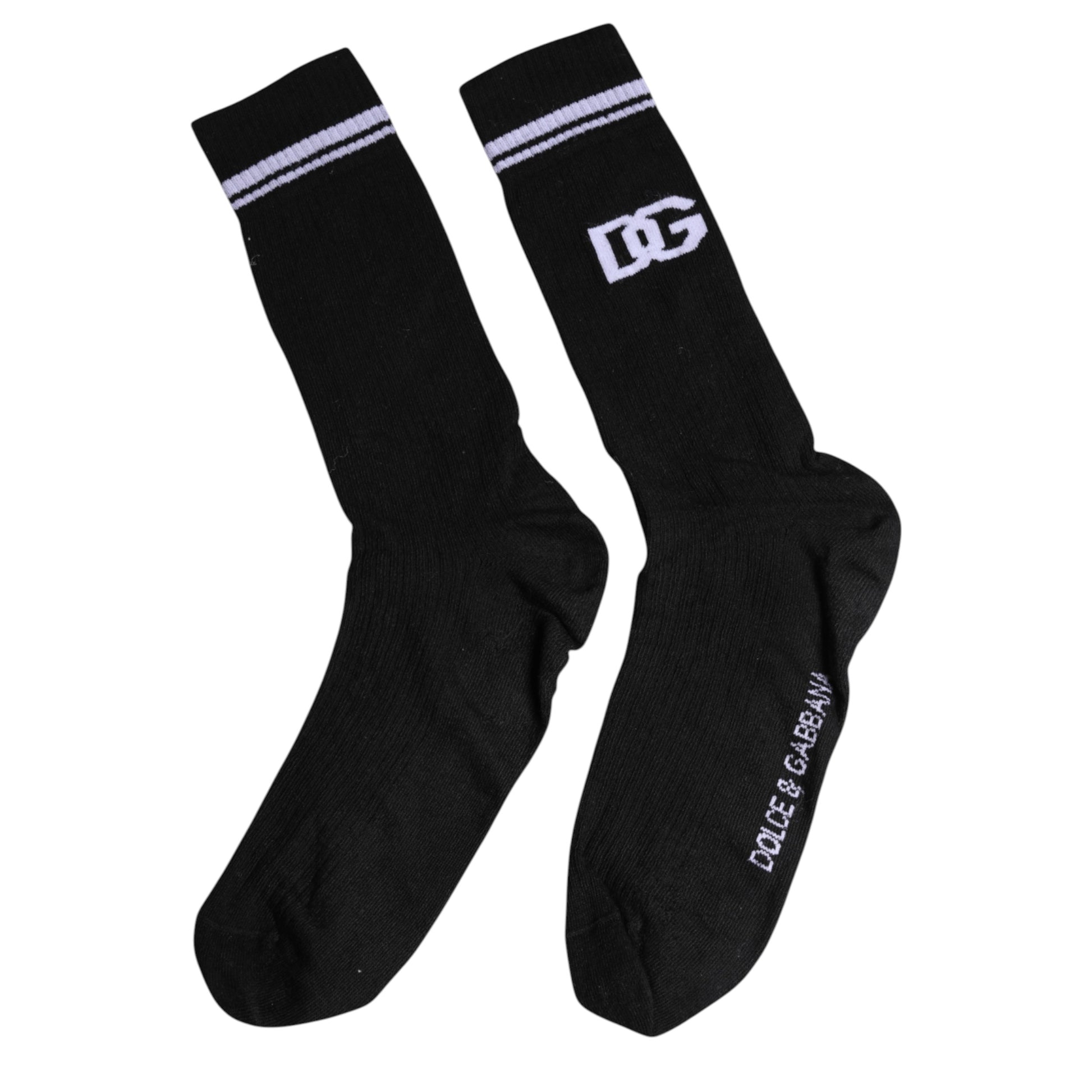Schwarze Herrensocken aus Baumwolle mit Logo in der Mitte der Wade