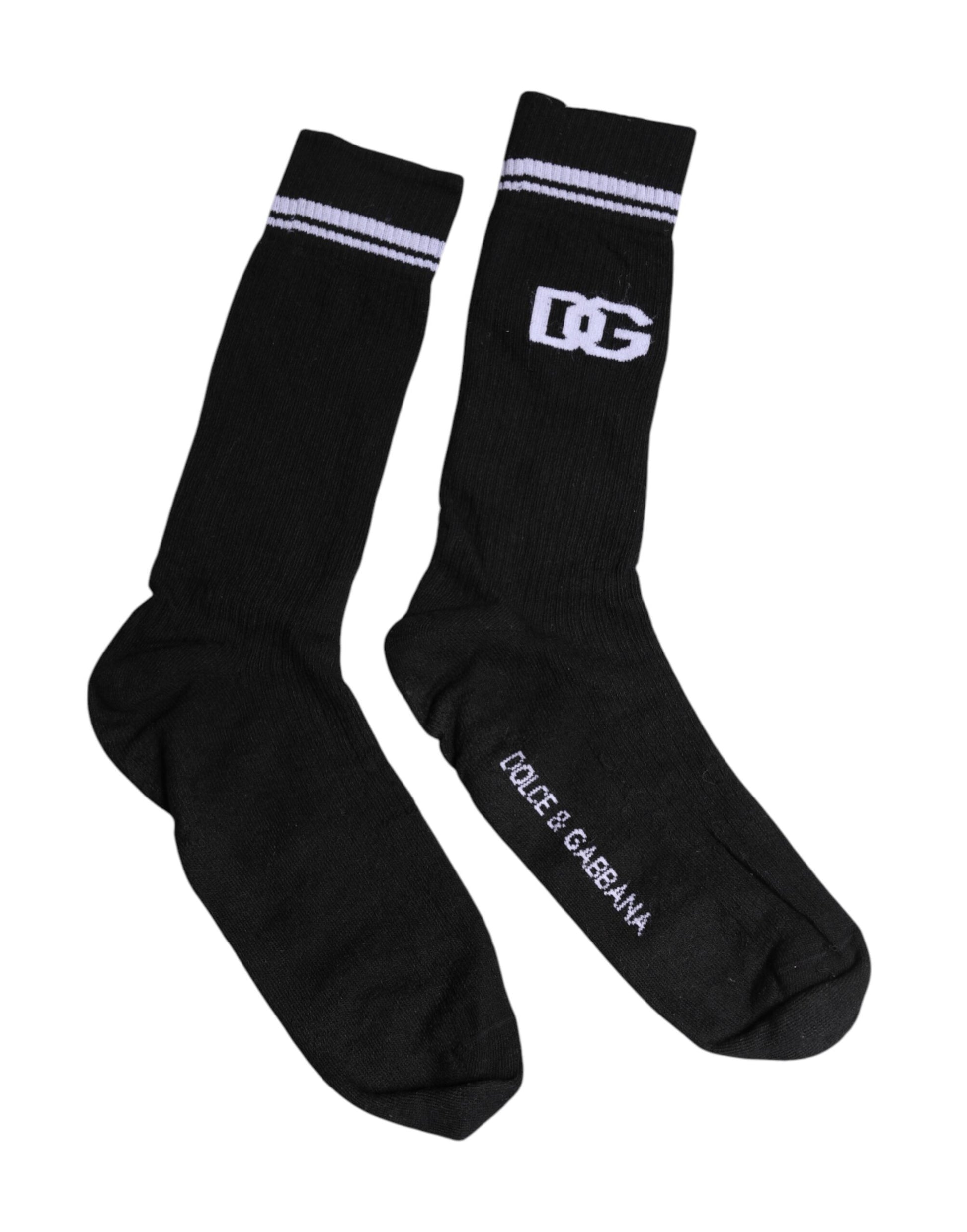 Schwarze Herrensocken aus Baumwolle mit Logo in der Mitte der Wade