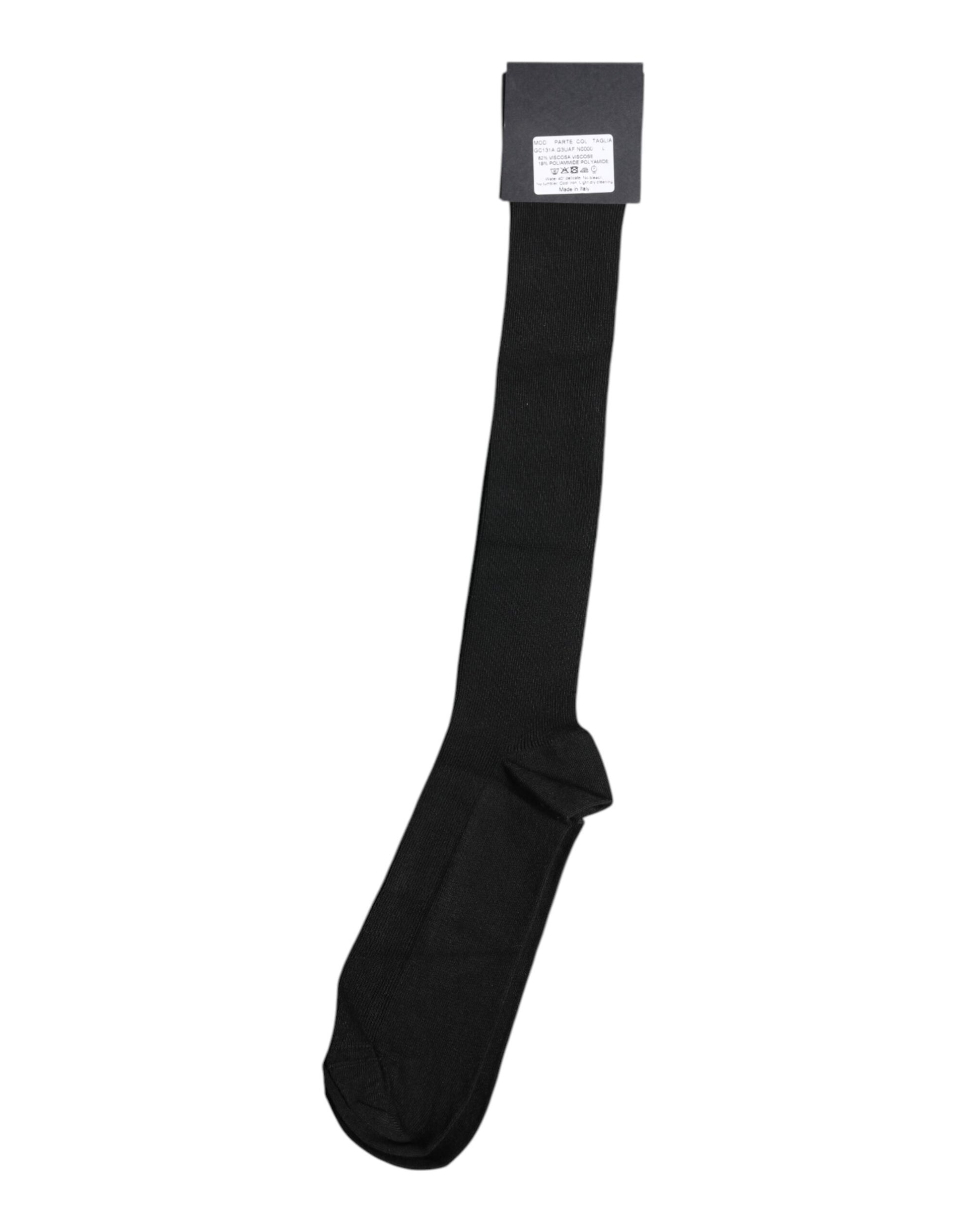 Schwarze Viskose-Wadensocken mit Logo