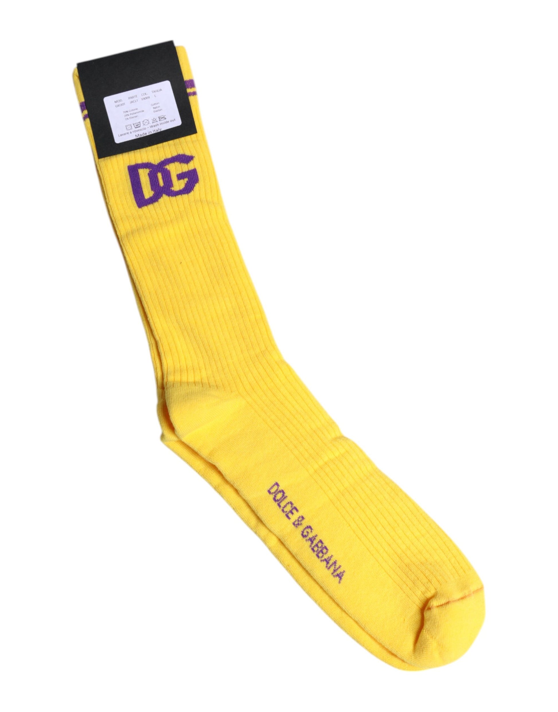 Gelbe Baumwollsocken mit DG-Logo, wadenlang