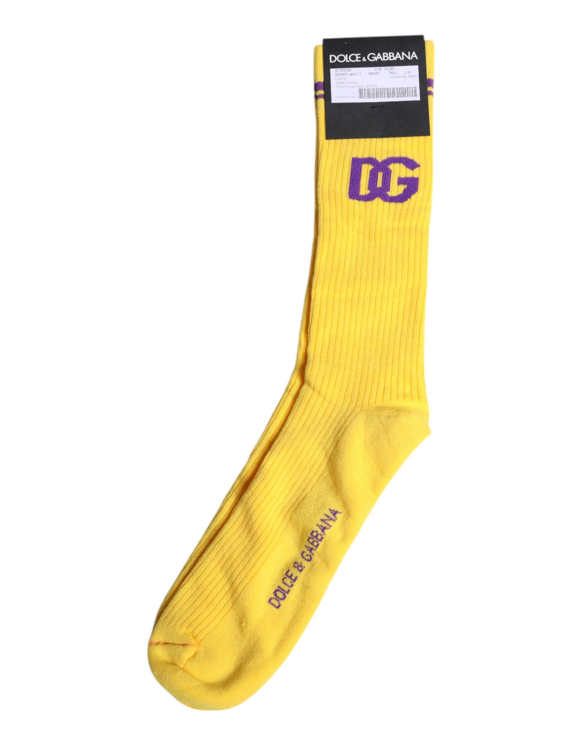 Gelbe Baumwollsocken mit DG-Logo, wadenlang