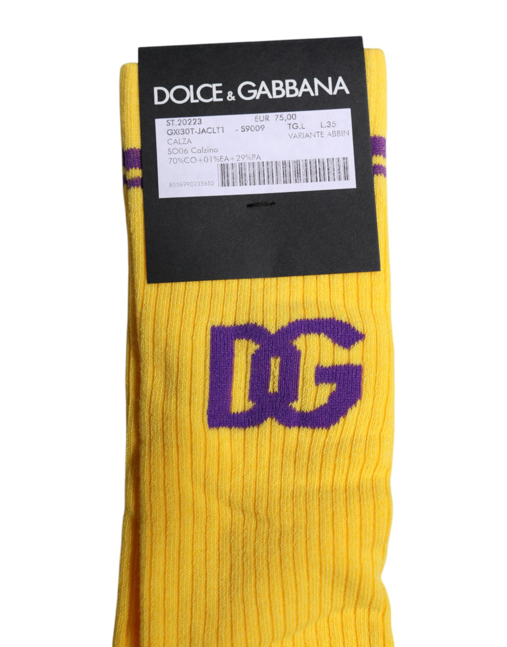 Gelbe Baumwollsocken mit DG-Logo, wadenlang