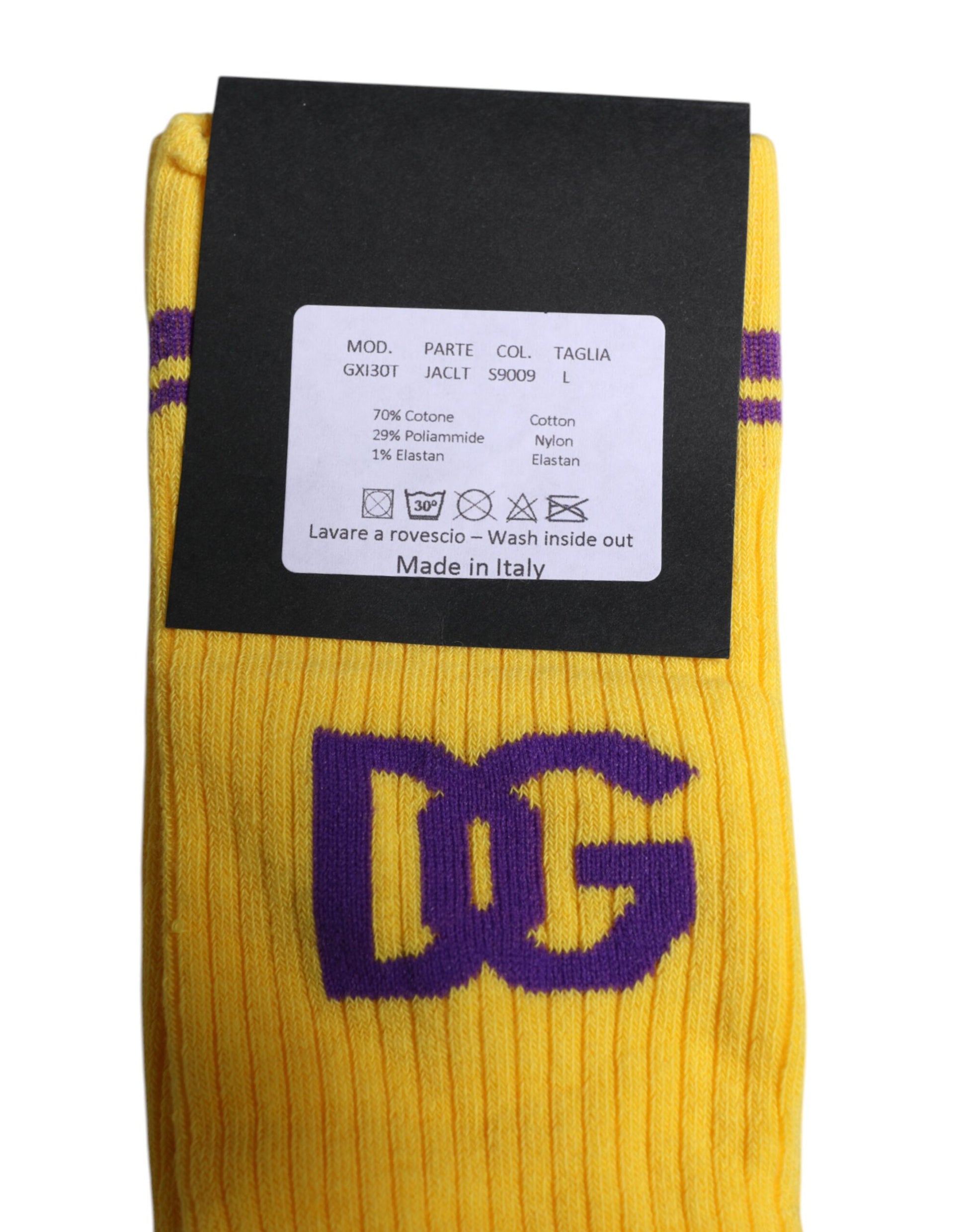 Gelbe Baumwollsocken mit DG-Logo, wadenlang