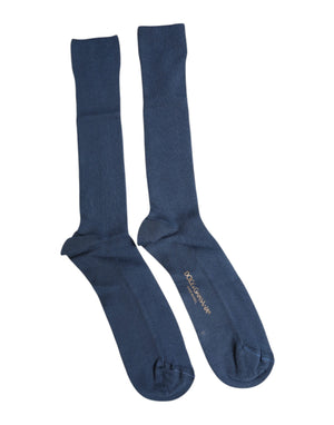 Dolce & Gabbana Blue Cotton DG Logo Over The Calf Socks