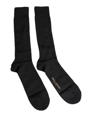 Dolce & Gabbana Black Stretch Logo Mid Calf Men Socks