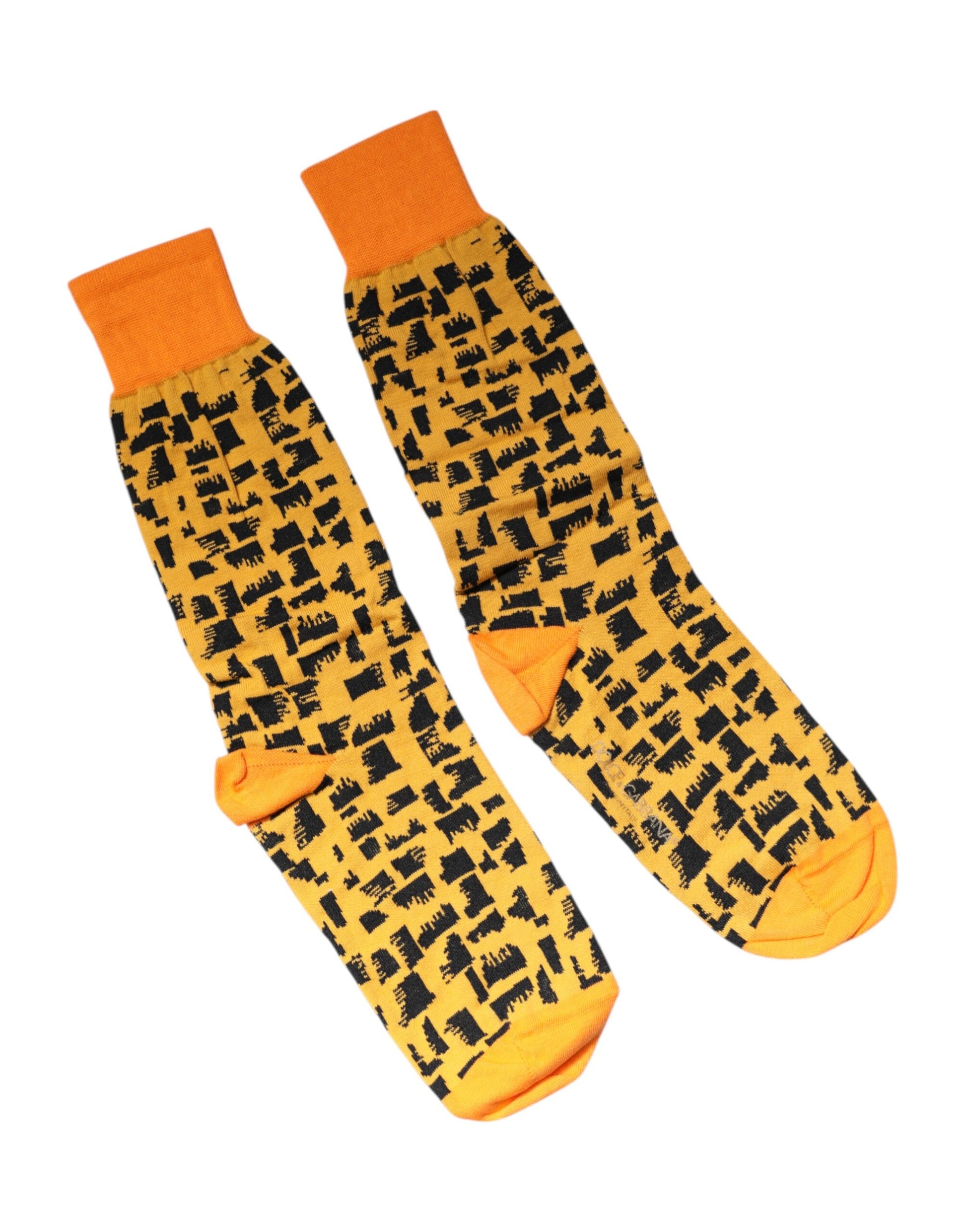 Gelb-schwarz bedruckte Herrensocken mit mittlerer Wade