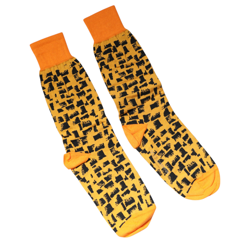 Gelb-schwarz bedruckte Herrensocken mit mittlerer Wade