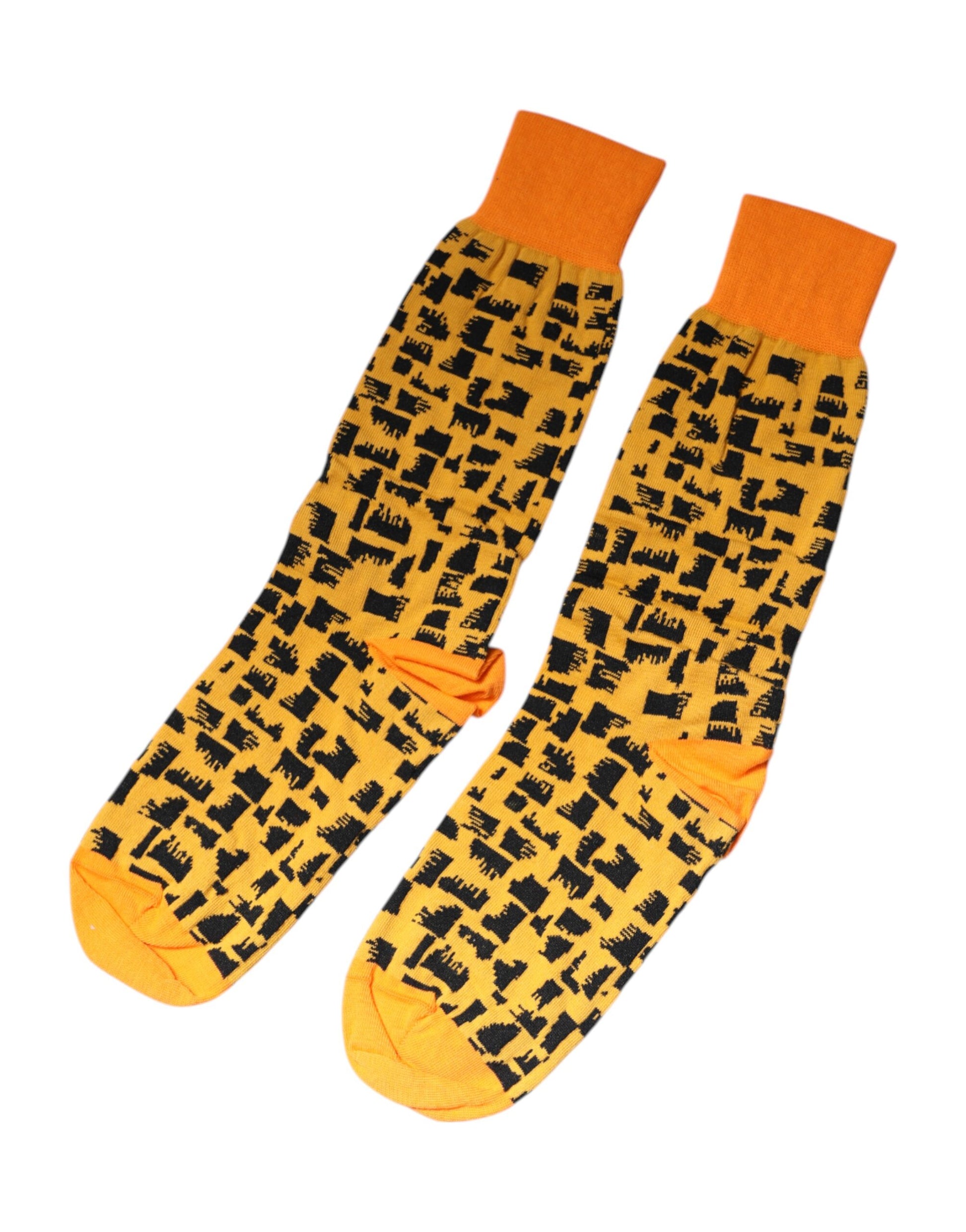 Gelb-schwarz bedruckte Herrensocken mit mittlerer Wade