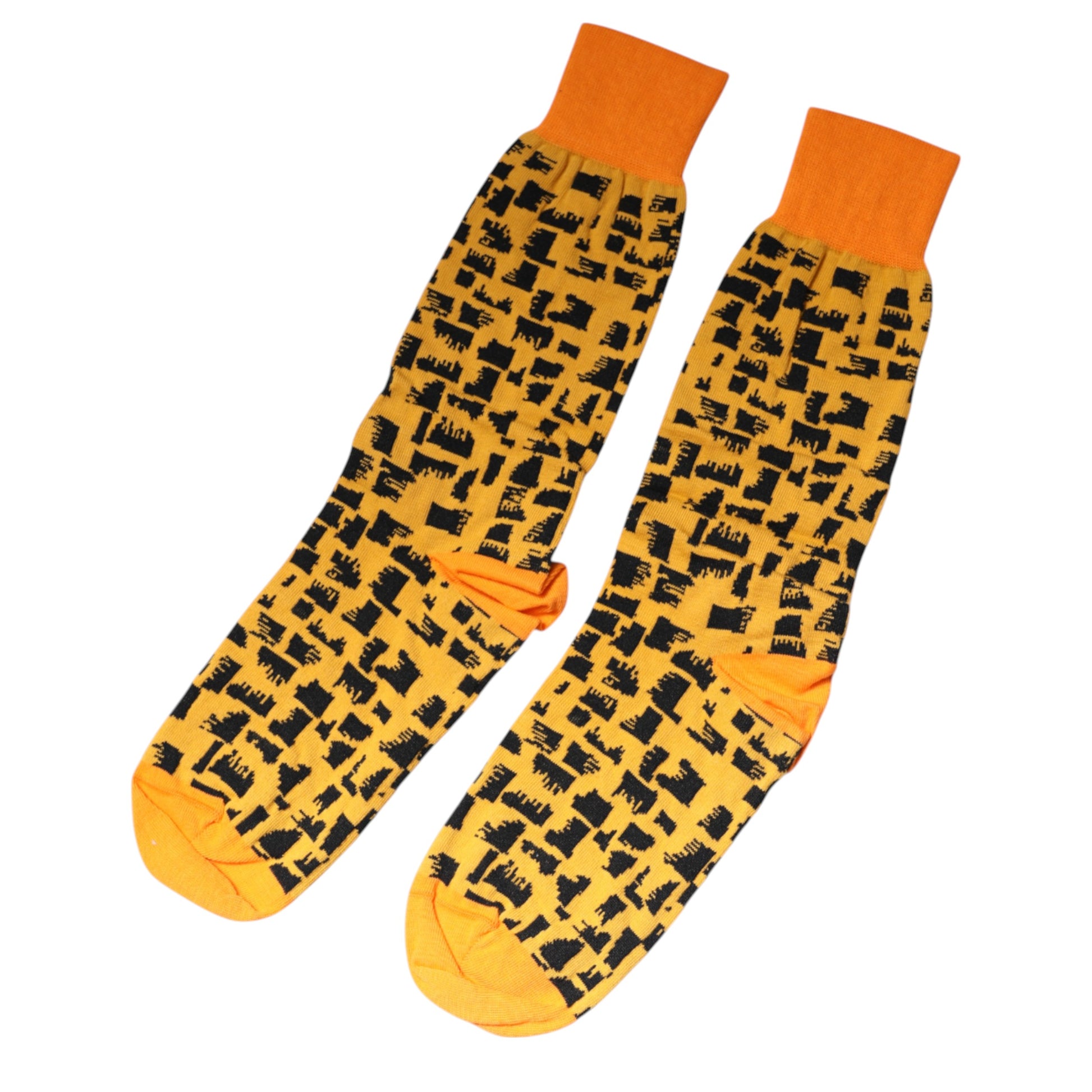 Gelb-schwarz bedruckte Herrensocken mit mittlerer Wade
