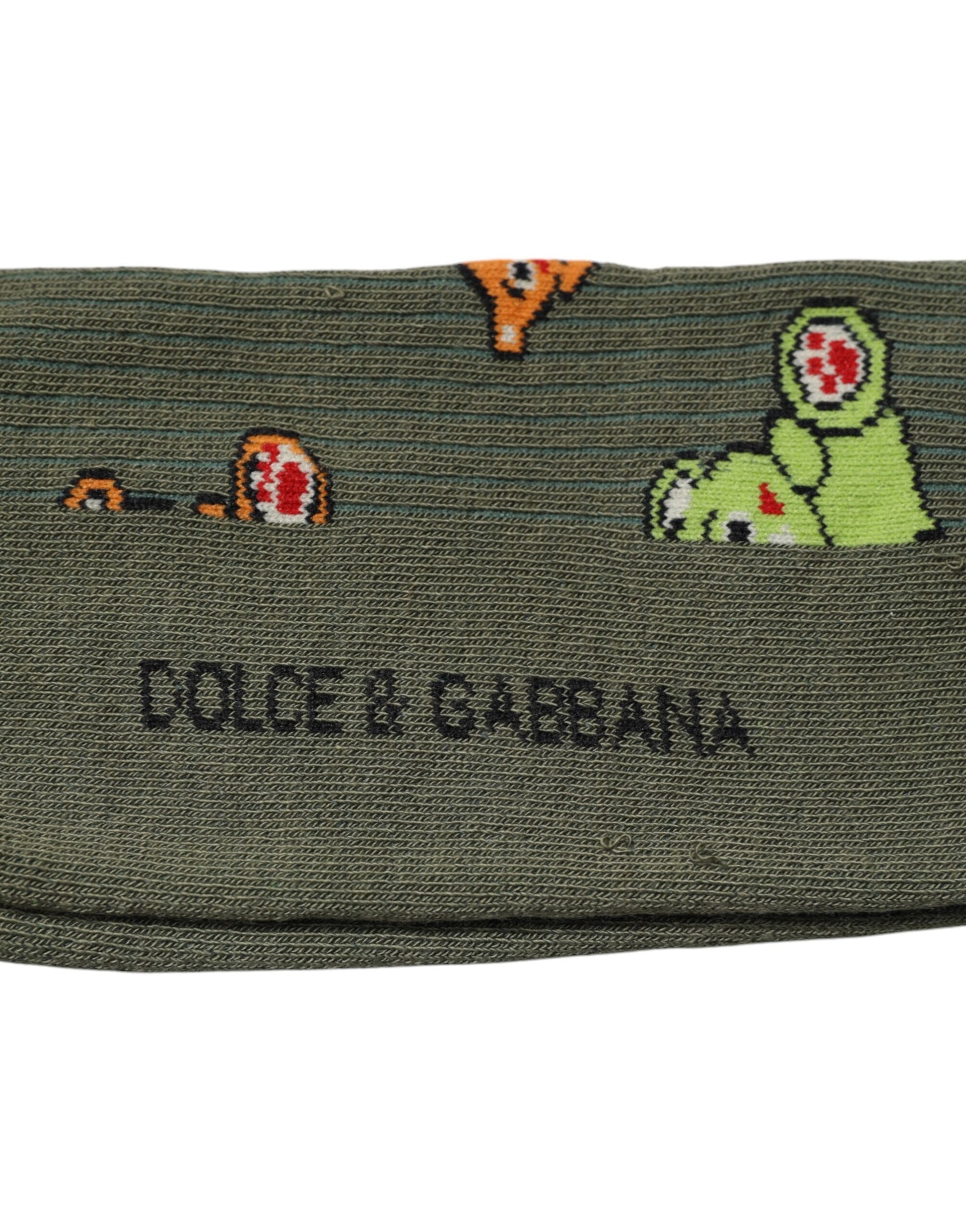 Grüne Nylonsocken mit DG-Bären-Print, wadenlang