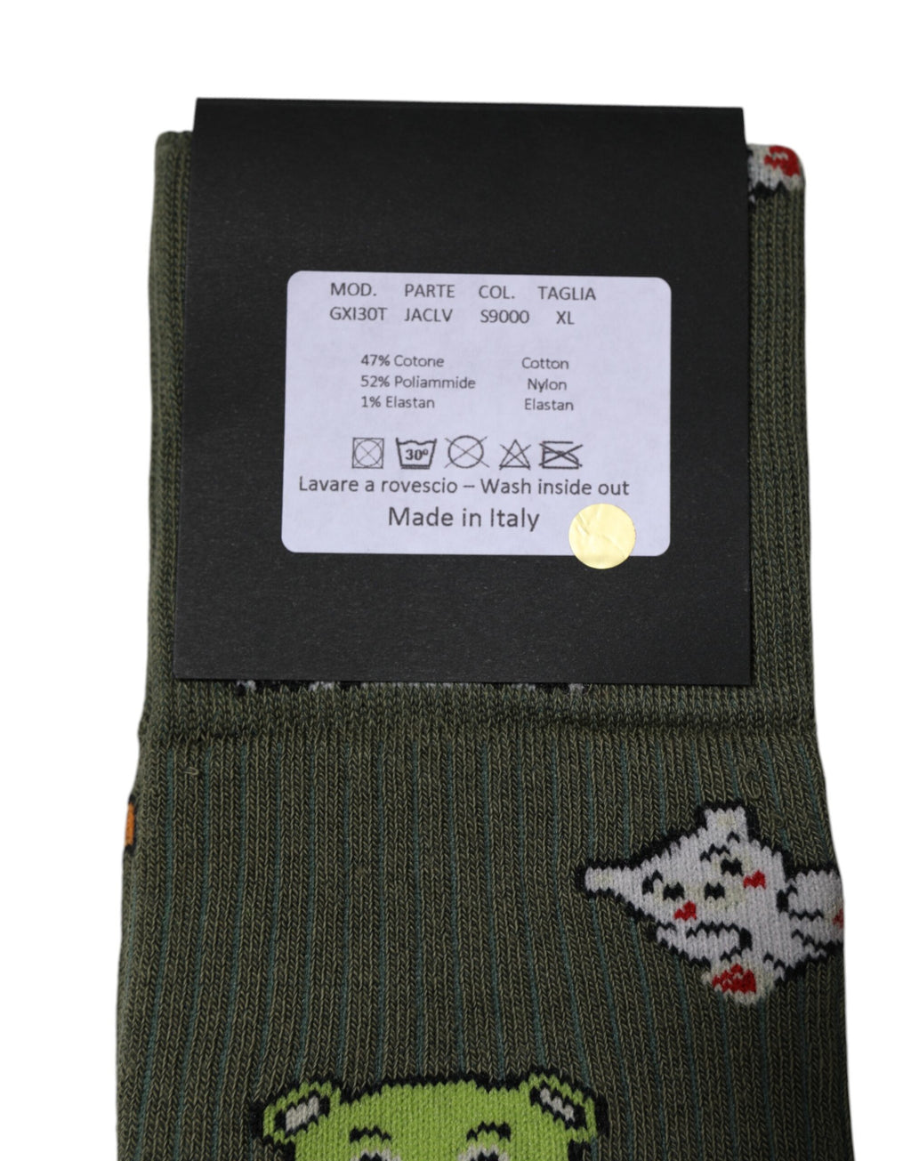 Grüne Nylonsocken mit DG-Bären-Print, wadenlang