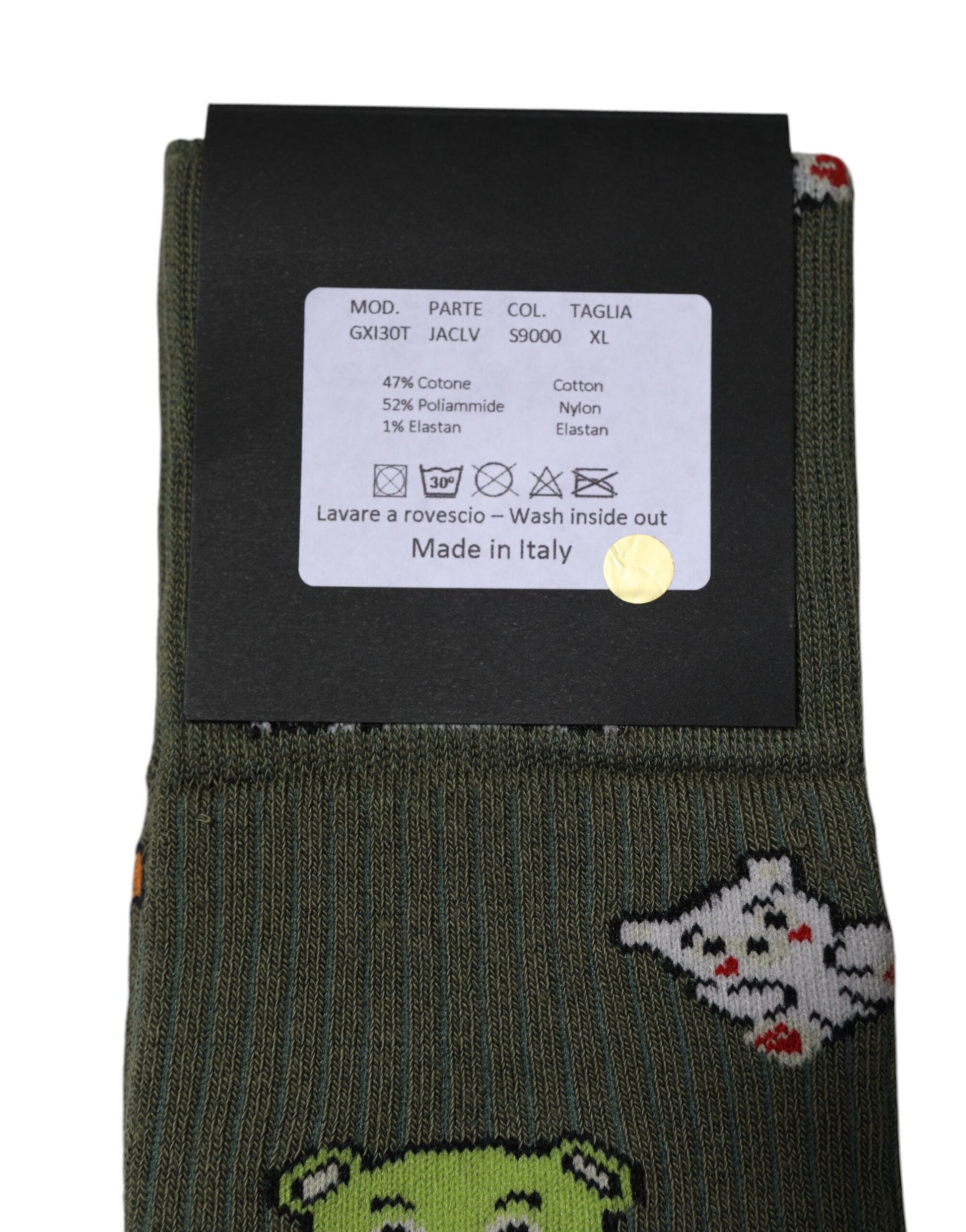 Grüne Nylonsocken mit DG-Bären-Print, wadenlang