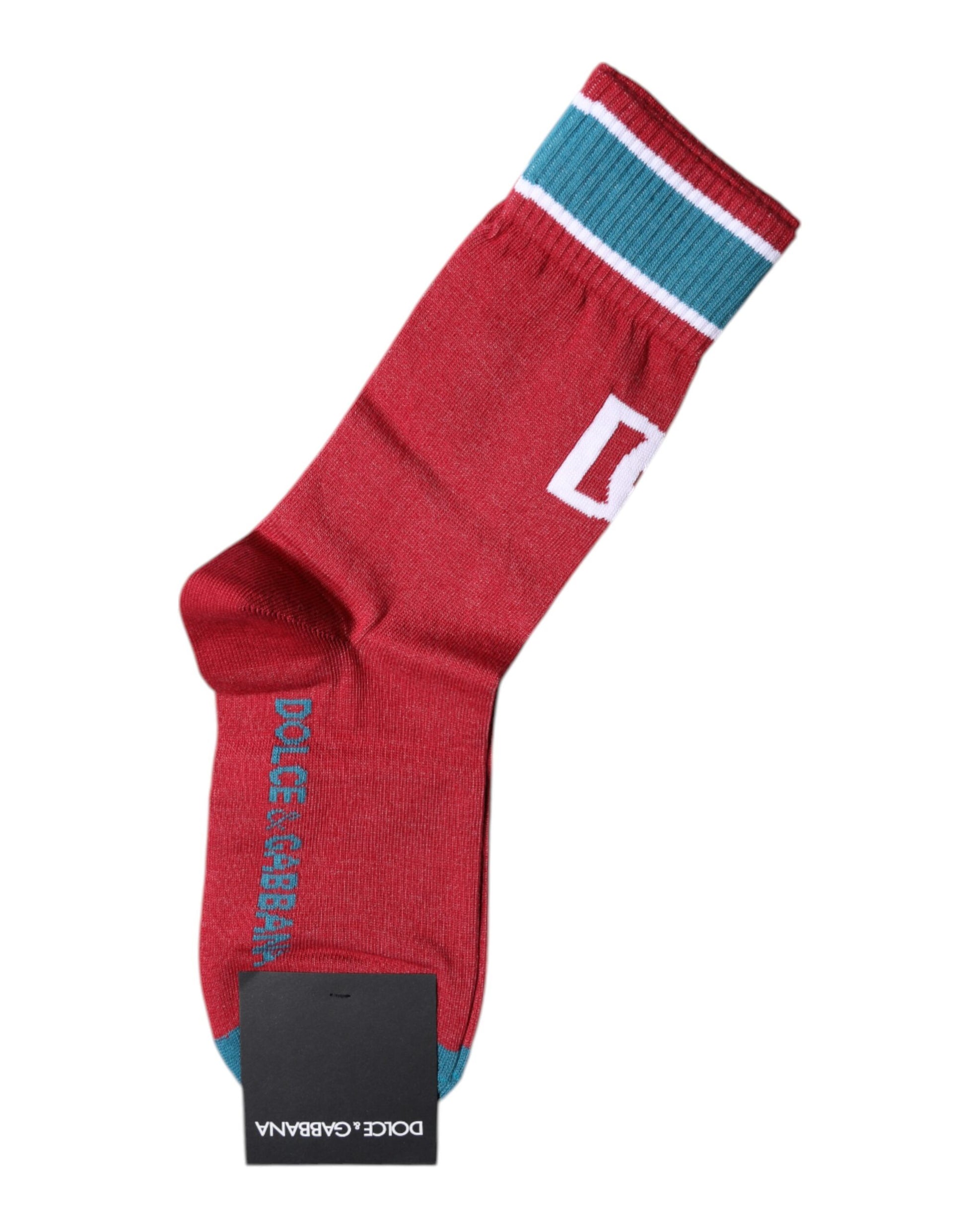 Rote Baumwollsocken mit DG-Logo-Print, wadenlang