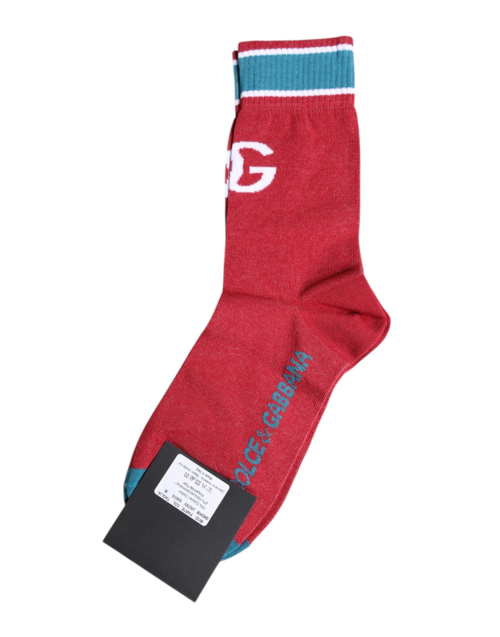 Rote Baumwollsocken mit DG-Logo-Print, wadenlang
