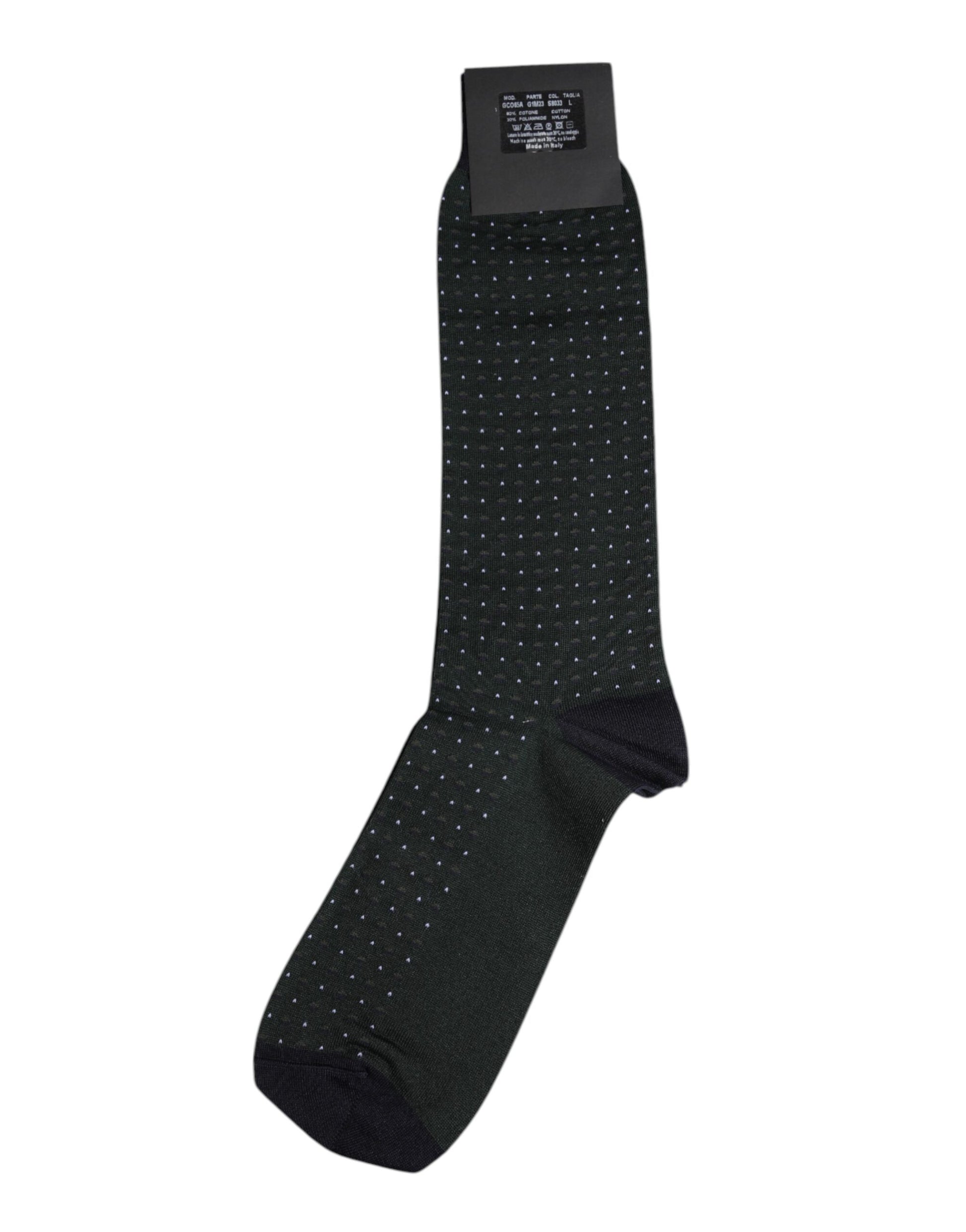 Schwarze, gepunktete Baumwollsocken bis zur Mitte der Wade