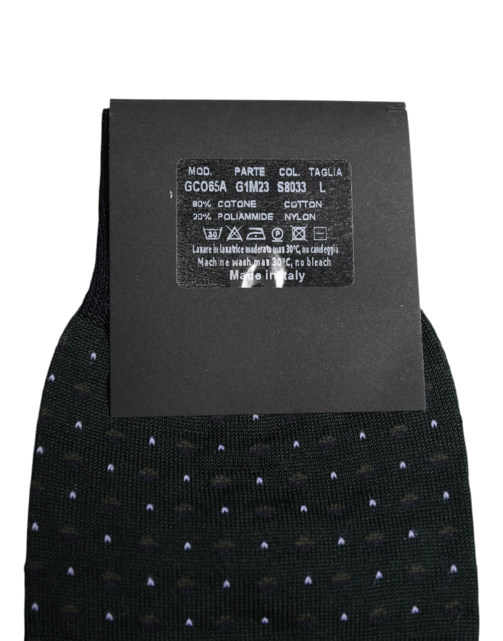 Schwarze, gepunktete Baumwollsocken bis zur Mitte der Wade