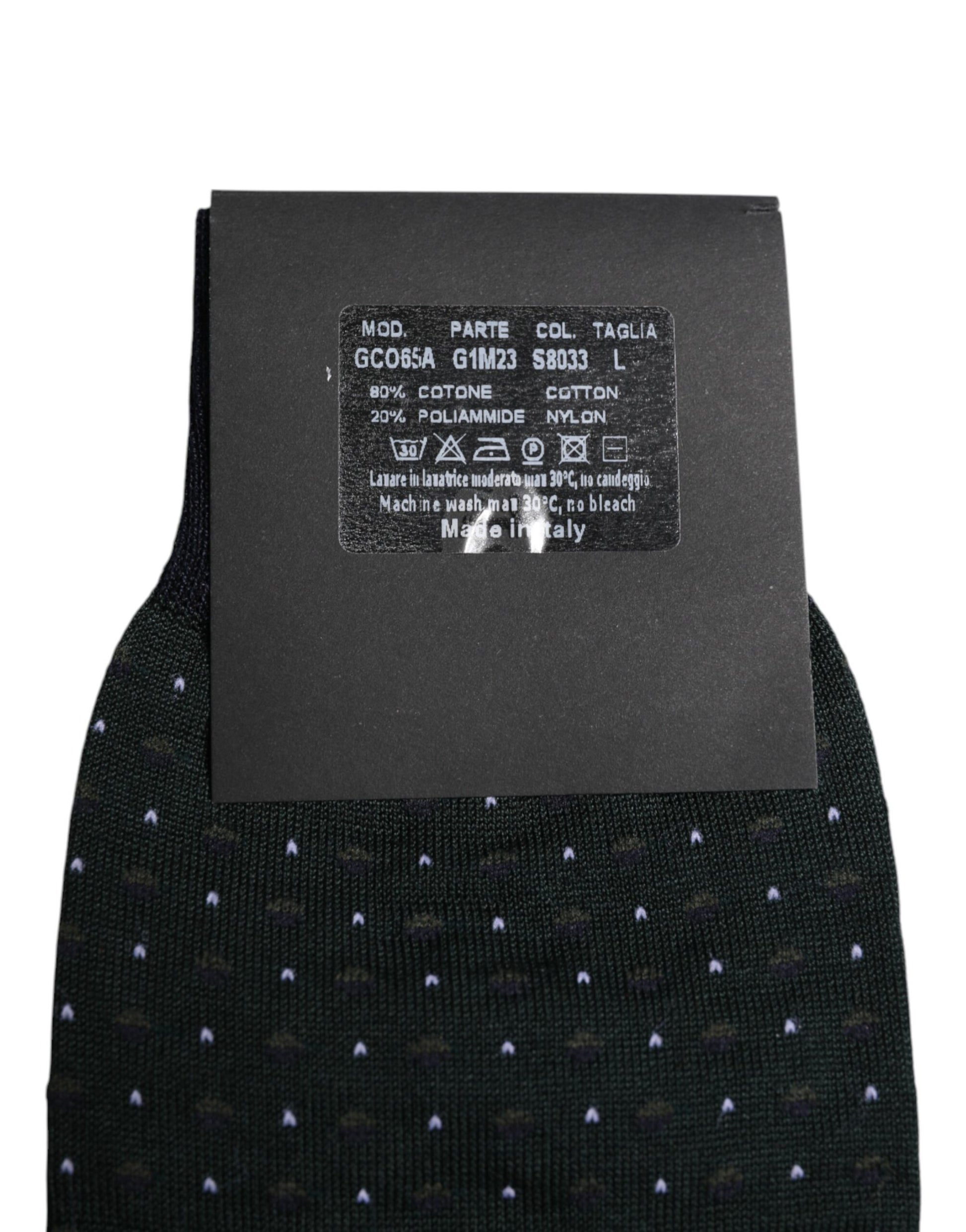 Schwarze, gepunktete Baumwollsocken bis zur Mitte der Wade