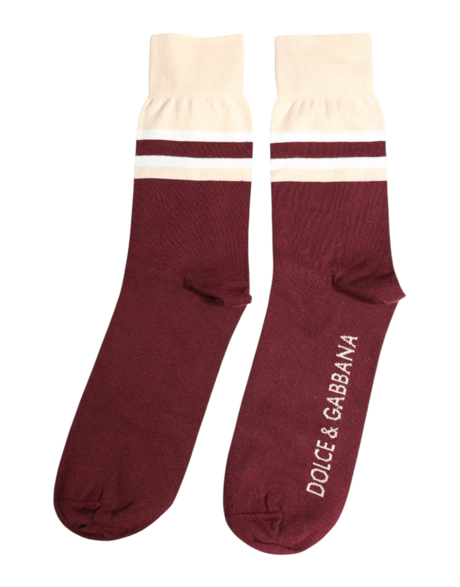 Dolce & Gabbana Burgundy Stretch Logo Print Mid Calf Socks