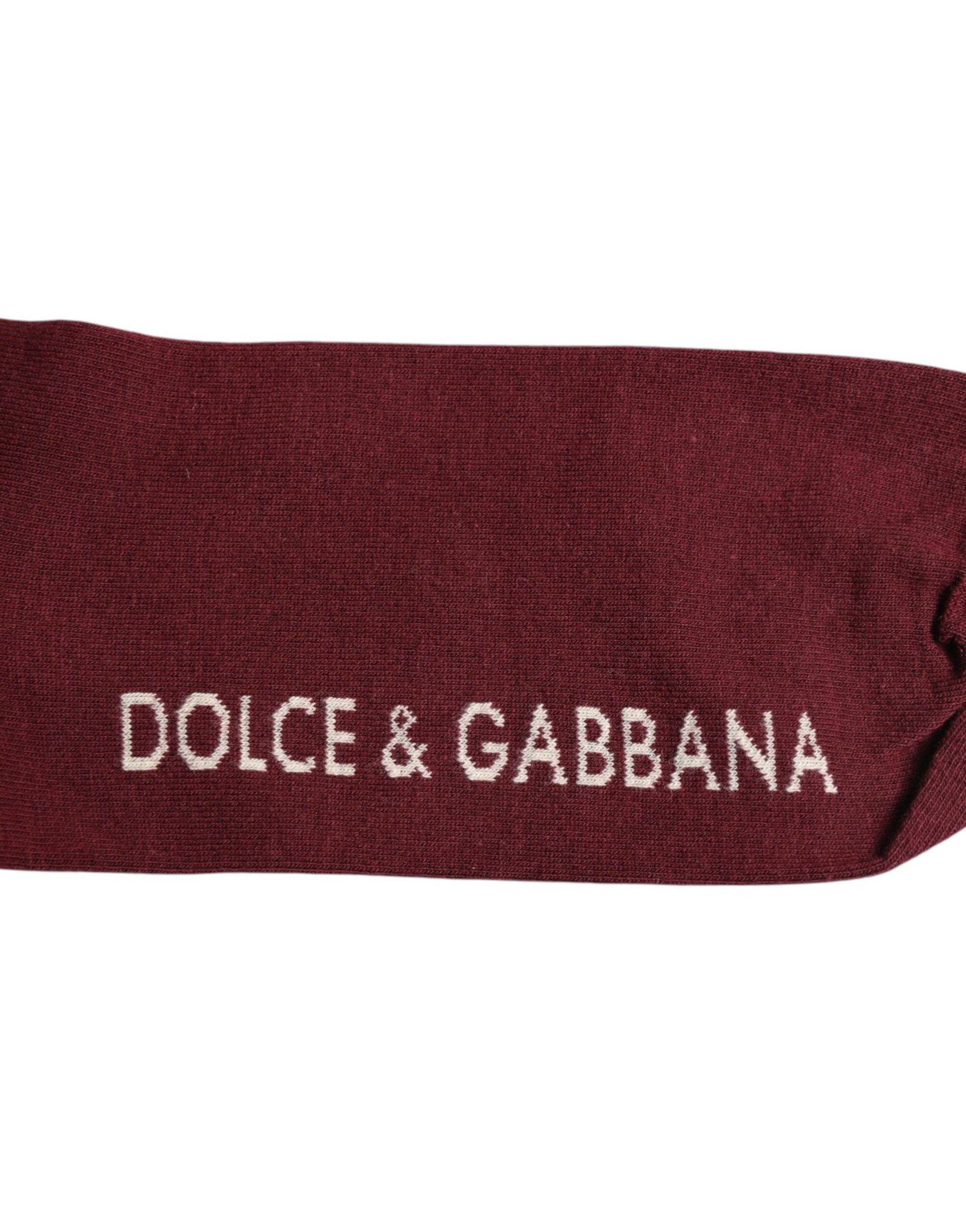 Burgunderrote Stretch-Socken mit Logo-Print bis zur Wadenmitte