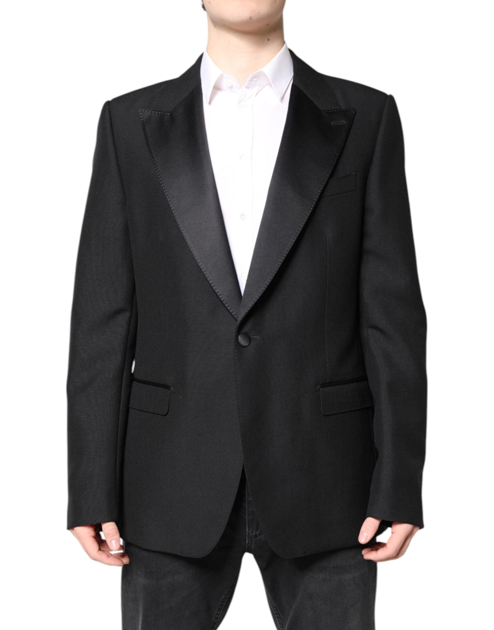 Schwarzer einreihiger Blazer aus Wolle